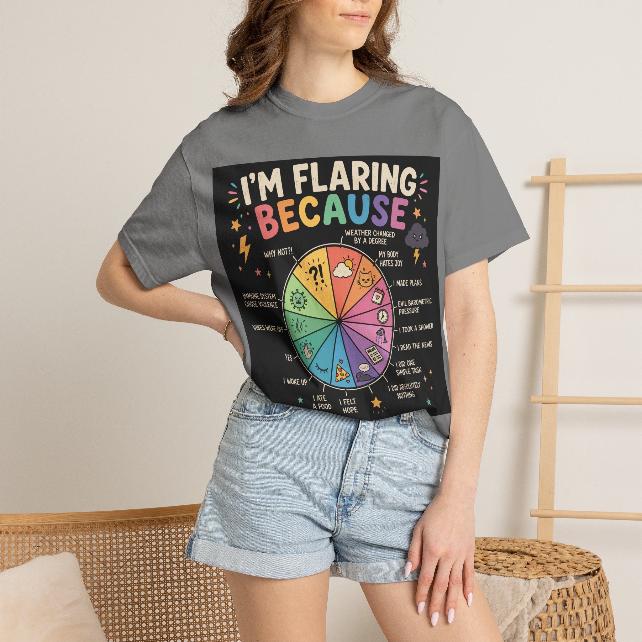 Flair Wheel Graphic T-Shirt — "I'm Flaring Because" Medical Humor Tee