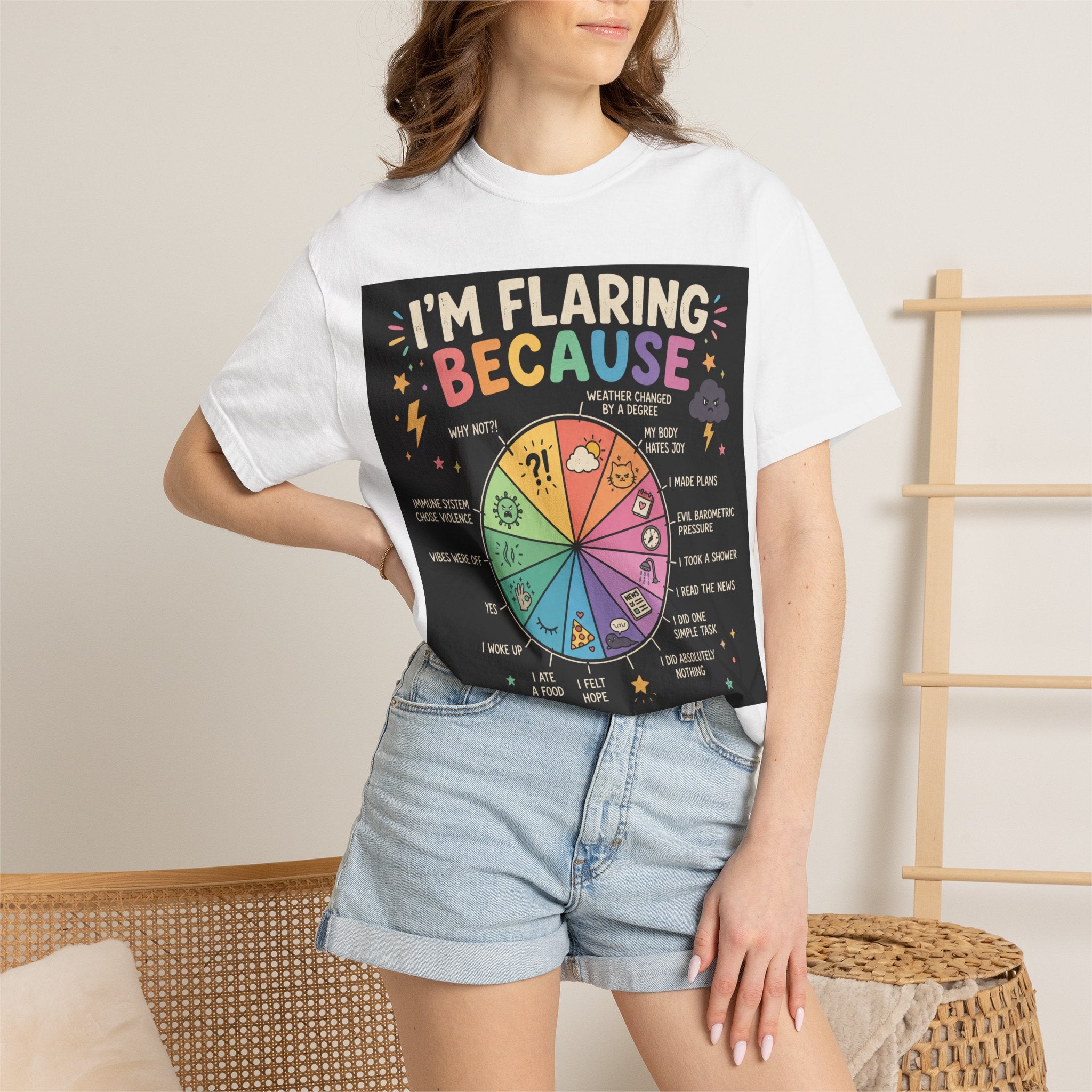 Flair Wheel Graphic T-Shirt — "I'm Flaring Because" Medical Humor Tee