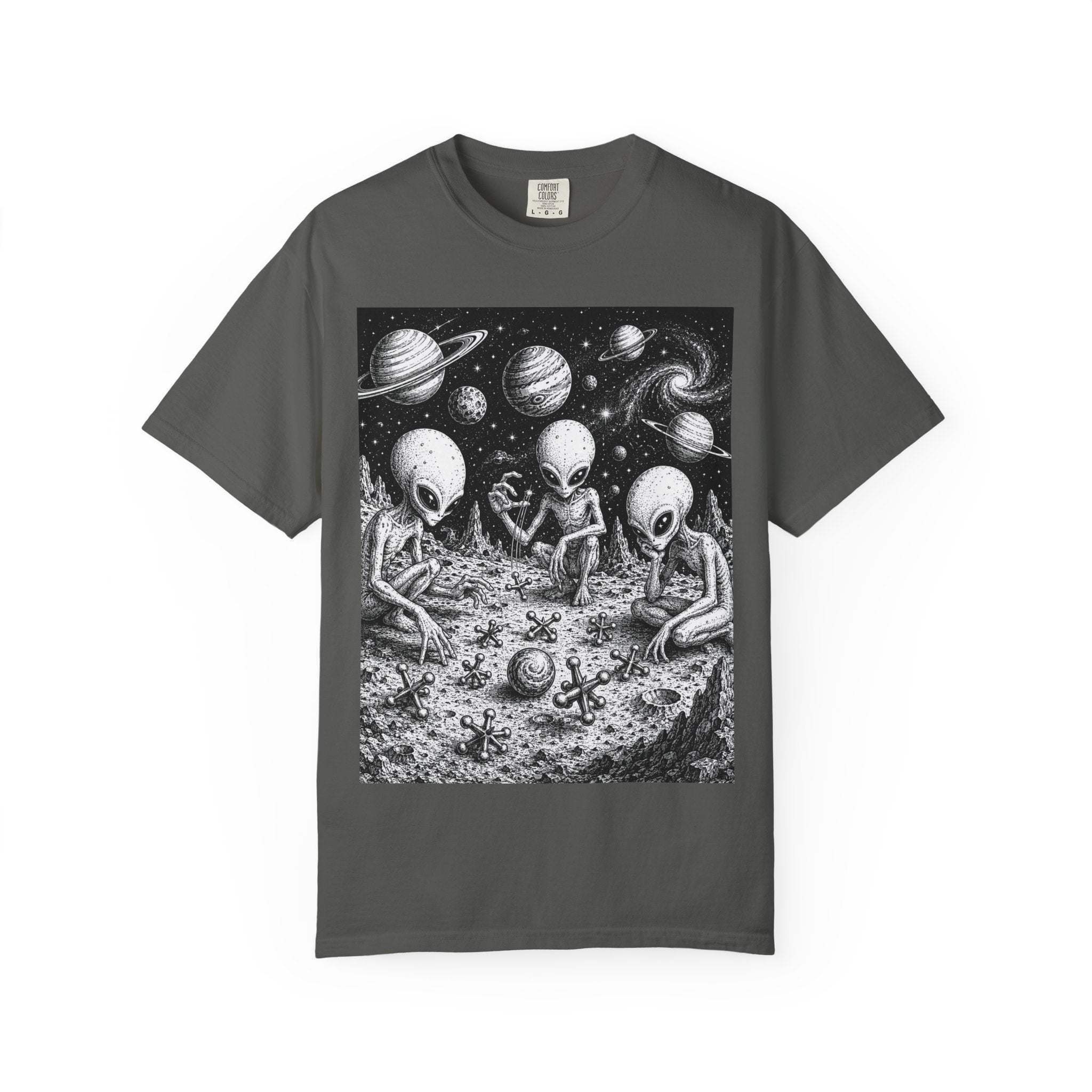 Alien Tea Party T-Shirt — Playful Retro Space Illustration