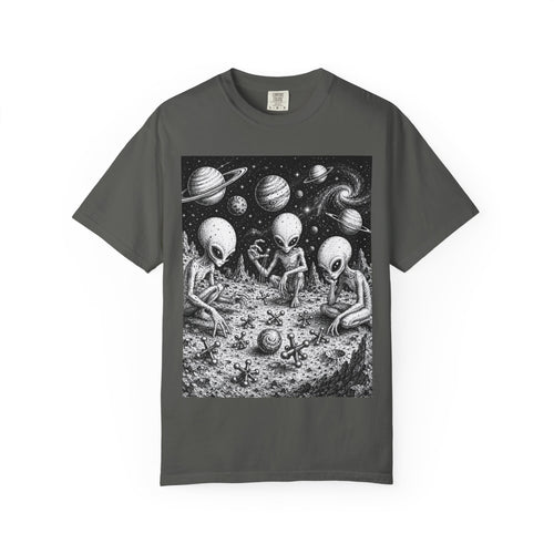 Alien Tea Party T-Shirt — Playful Retro Space Illustration