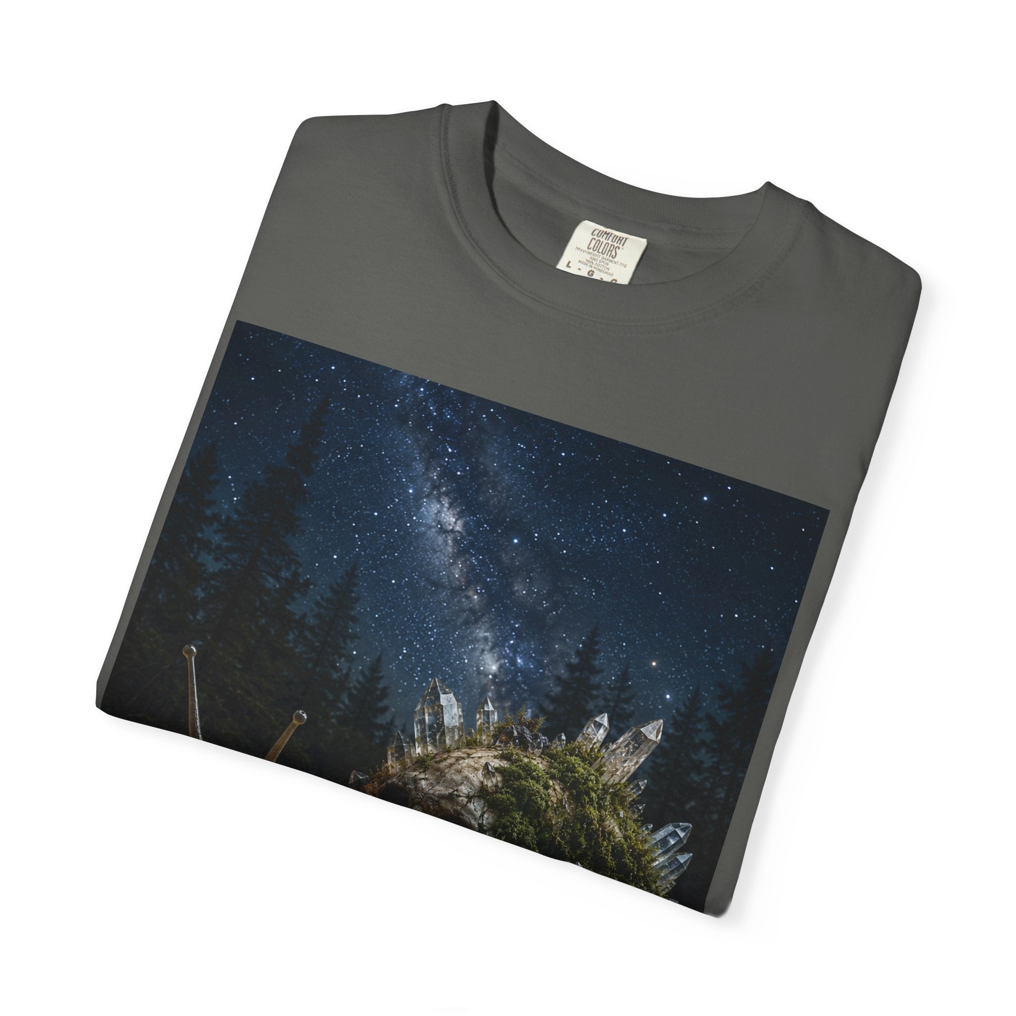 Snail World T‑Shirt — Night Sky Forest Snail Graphic Tee