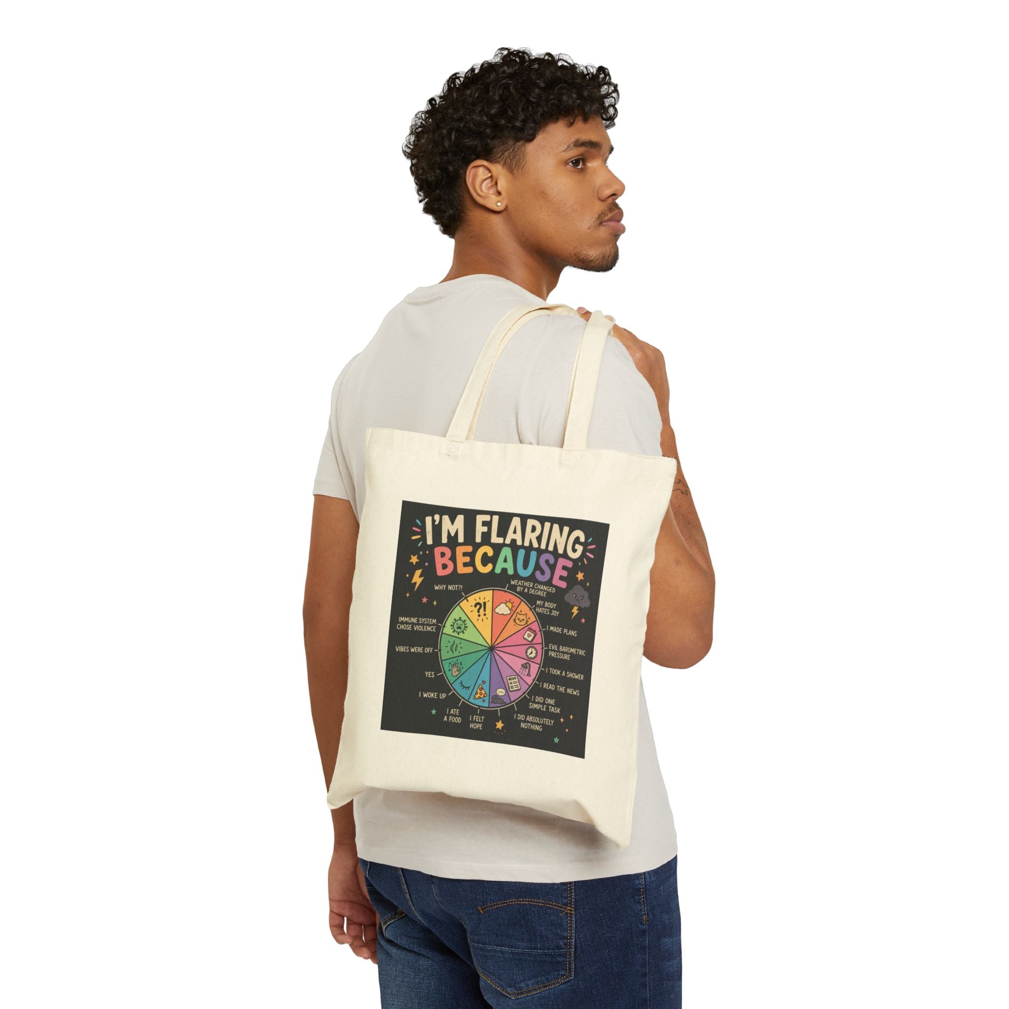 Tote Bag — "I’m Flaring Because" Colorful Astrology Wheel Tote for Flare Awareness