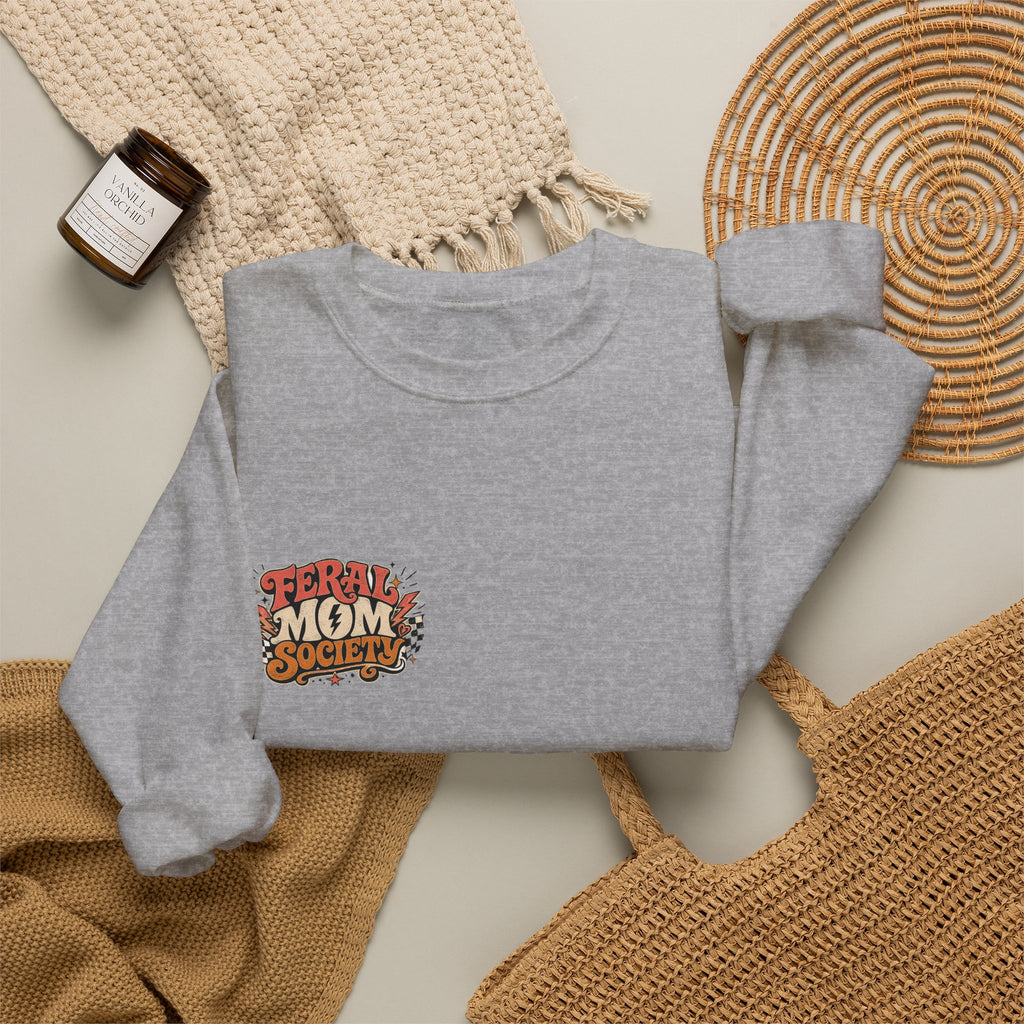Feral Mom Society Sweatshirt — Retro Graphic Crewneck for Bold Moms