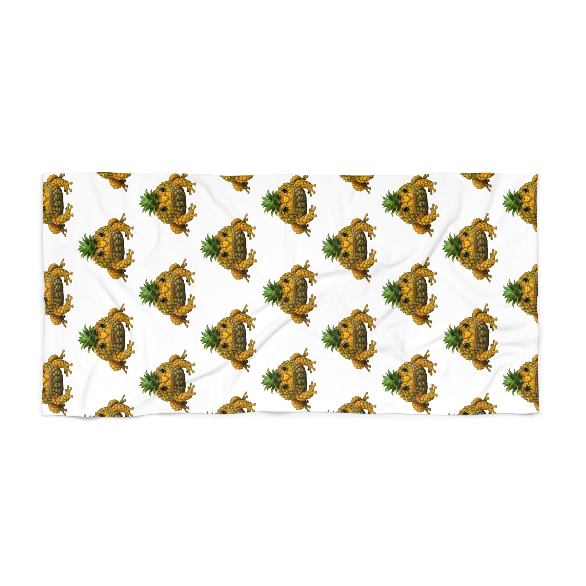 Beach Towel - Tropical Pineapple Frog Pattern (Summer Beach, Pool & Vacation Towel)