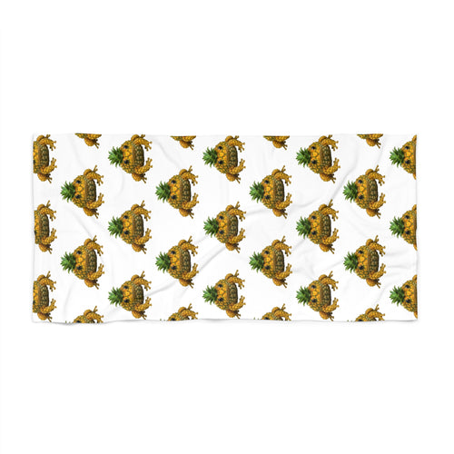 Beach Towel - Tropical Pineapple Frog Pattern (Summer Beach, Pool & Vacation Towel)