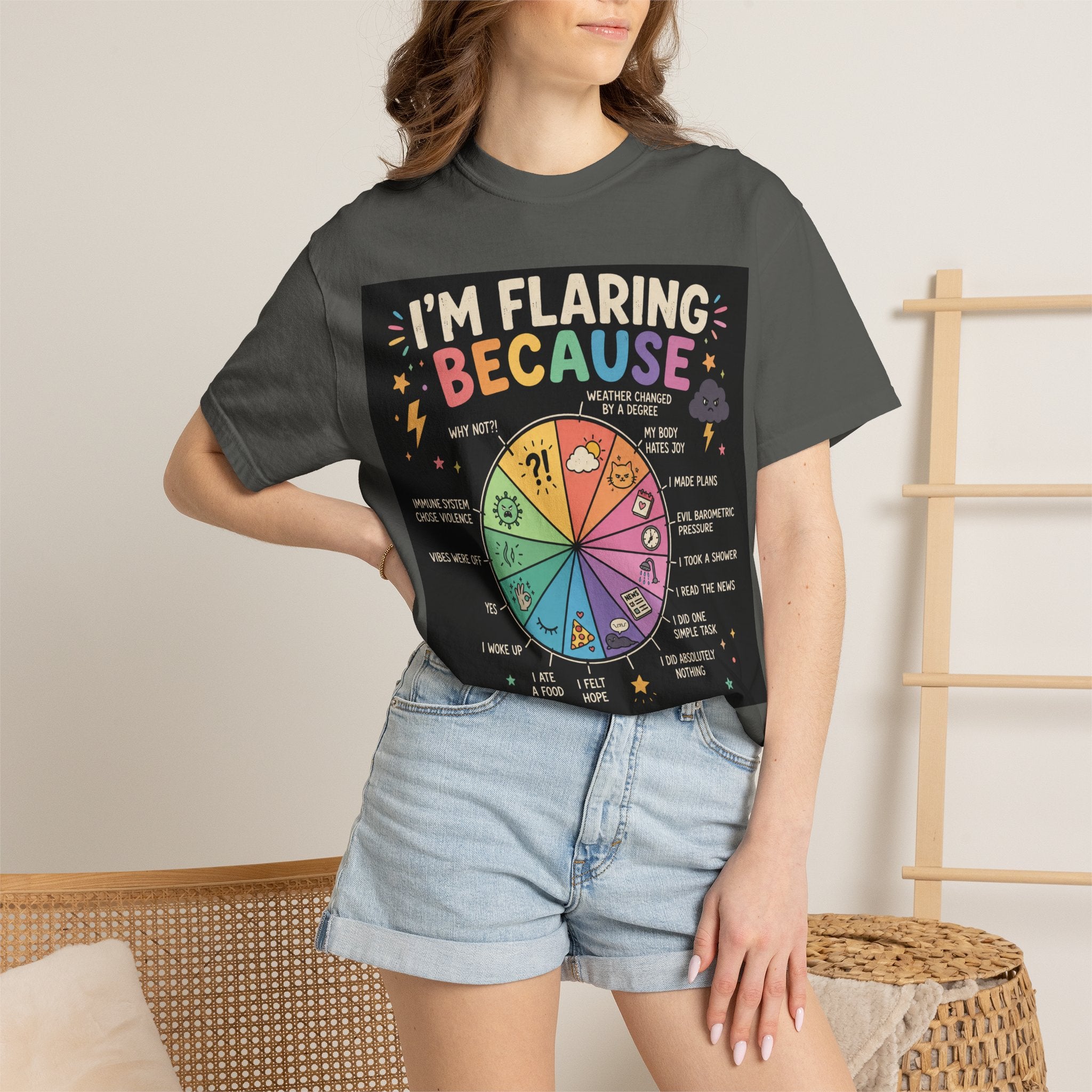 Flair Wheel Graphic T-Shirt — "I'm Flaring Because" Medical Humor Tee