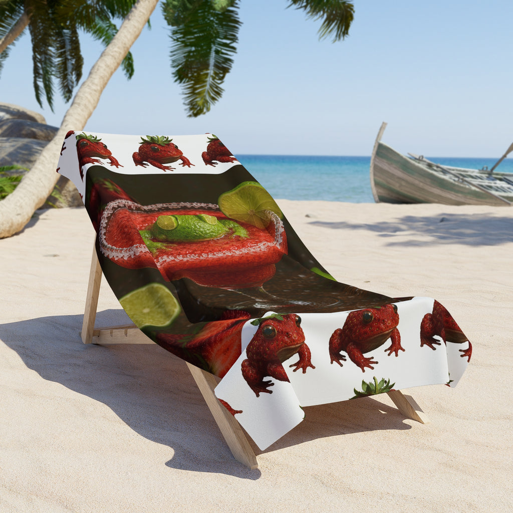Strawberry Lime Margarita Frog Beach Towel — Tropical Cocktail Pool & Summer Party Towel