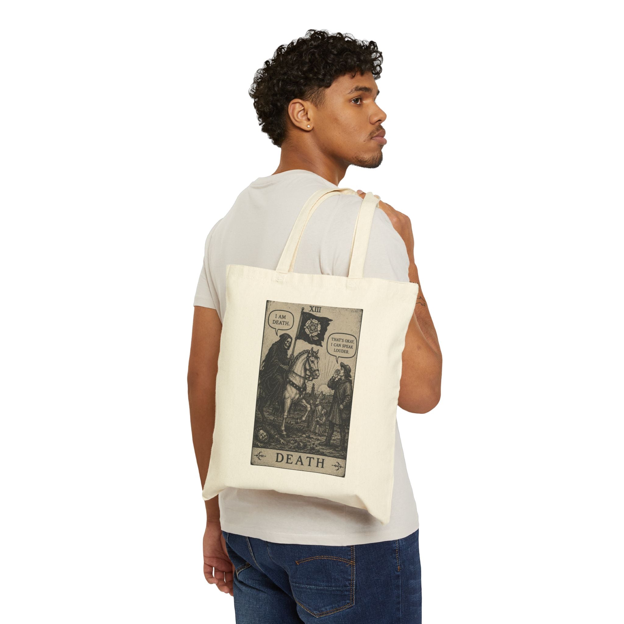 Death Tarot Tote Bag — Vintage Gothic Cotton Canvas Shopper