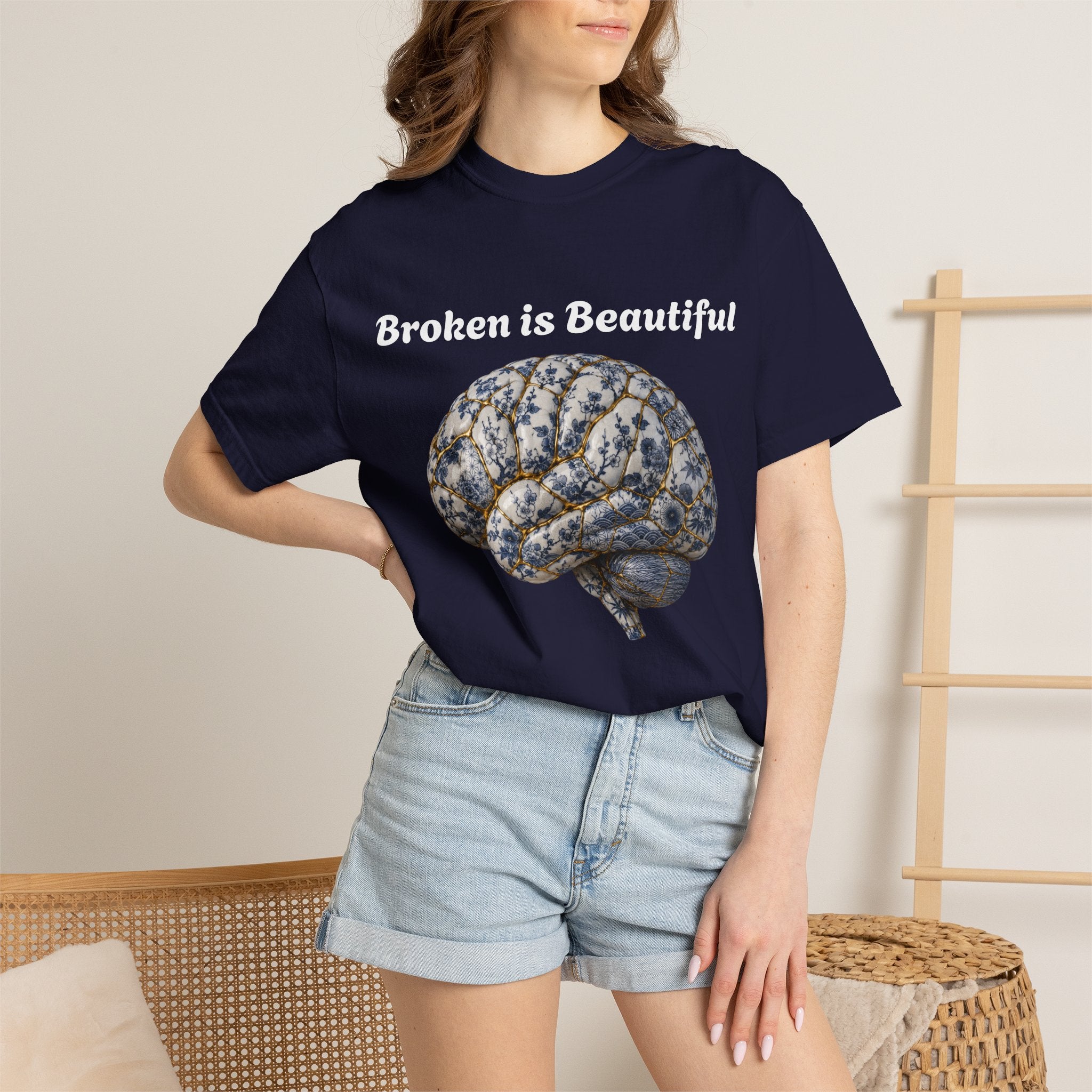 Kintsugi Brain T-Shirt — Vintage Floral Anatomy Tee