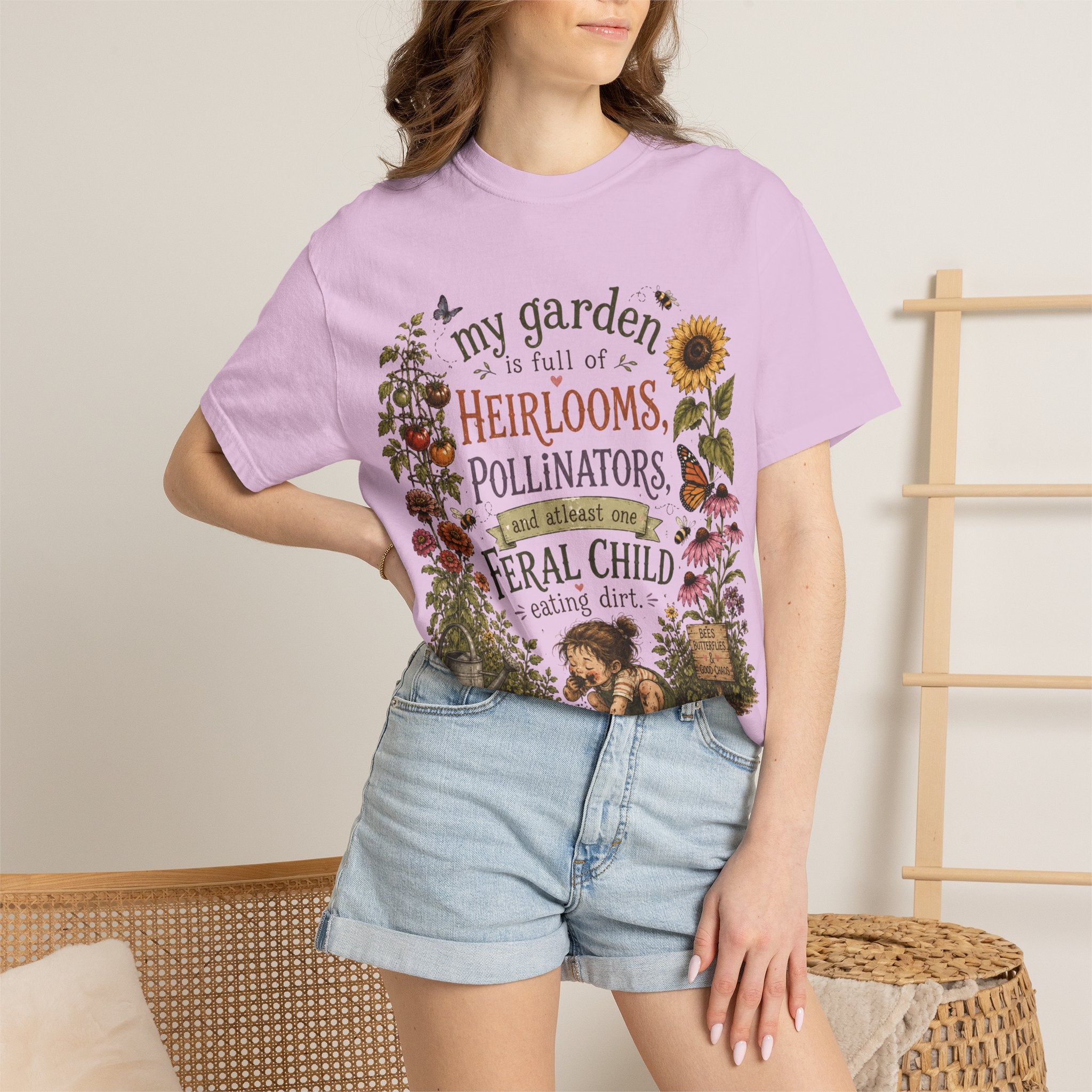 Garden Lover T-Shirt — “My garden is full of heirlooms, pollinators...feral child” Vintage Botanical Tee