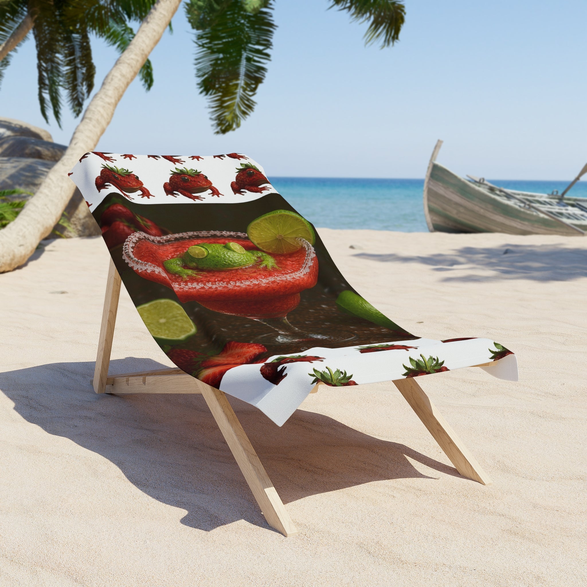 Strawberry Lime Margarita Frog Beach Towel — Tropical Cocktail Pool & Summer Party Towel