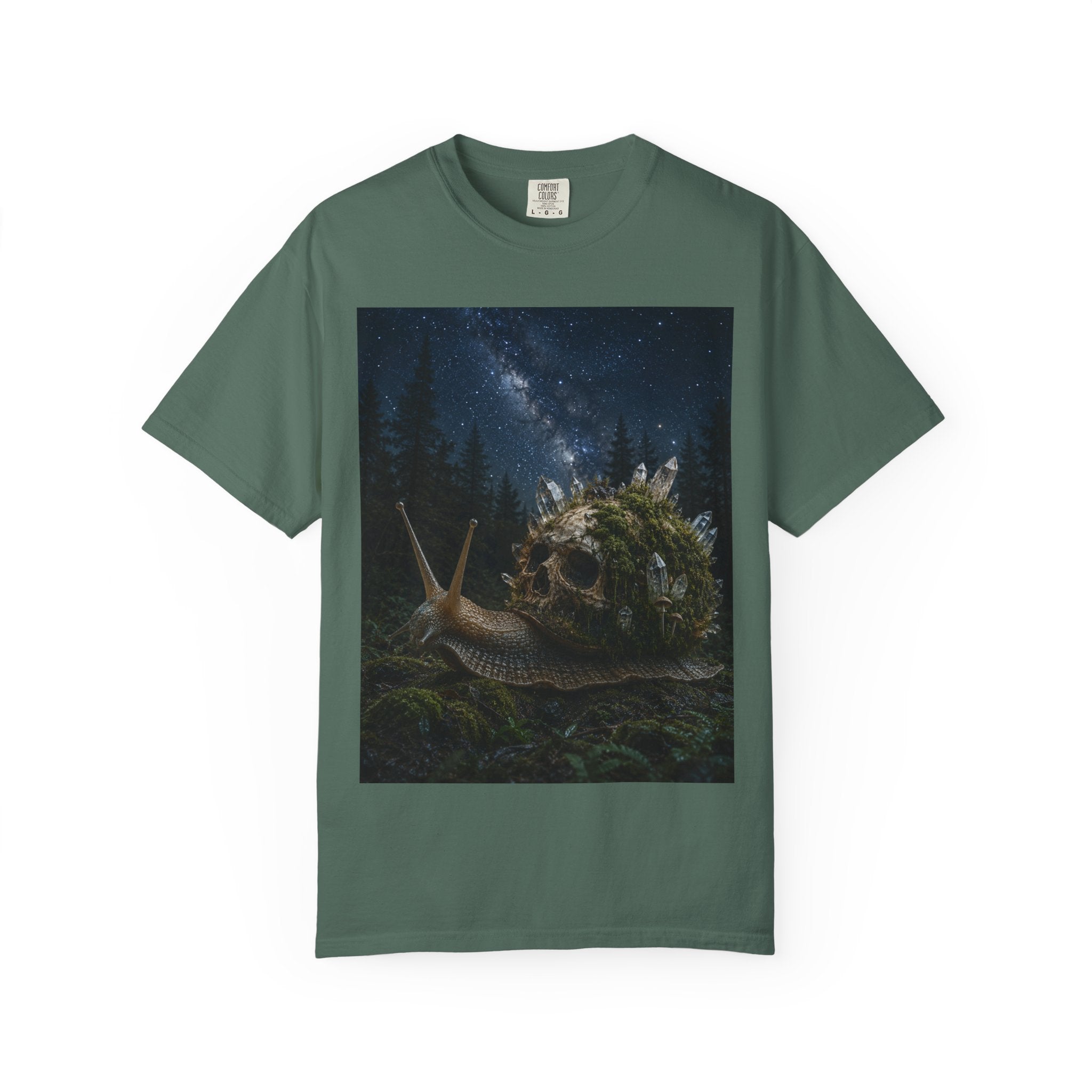 Snail World T‑Shirt — Night Sky Forest Snail Graphic Tee