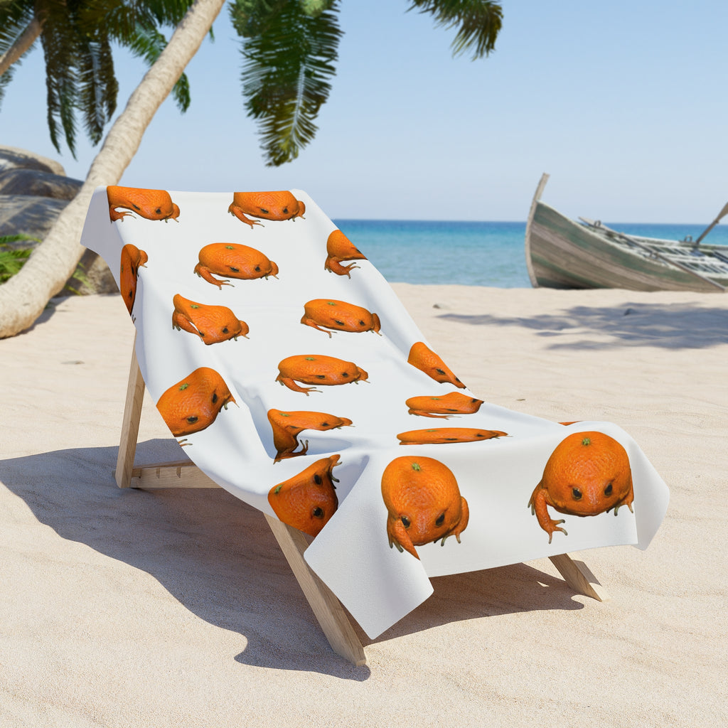 Beach Towel — Cute Orange Frog Pattern Plush Beach Towel