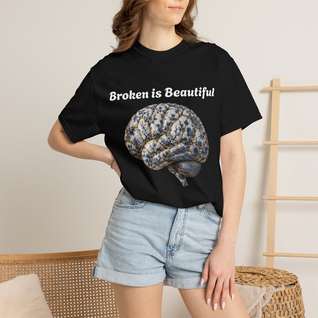 Kintsugi Brain T-Shirt — Vintage Floral Anatomy Tee