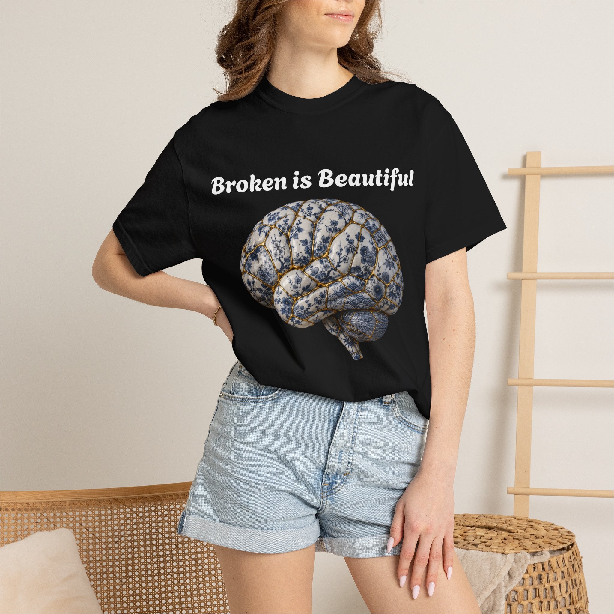 Kintsugi Brain T-Shirt — Vintage Floral Anatomy Tee