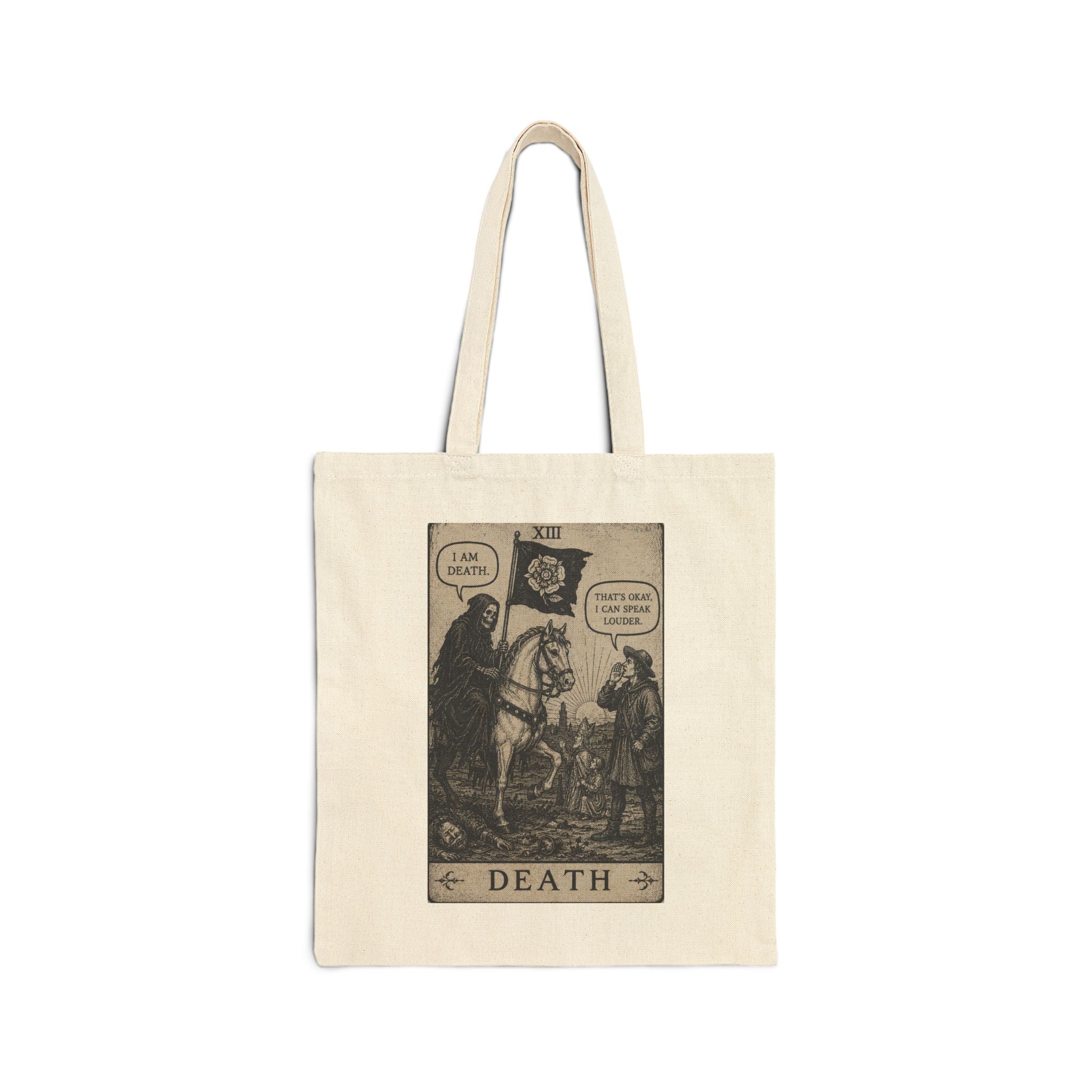 Death Tarot Tote Bag — Vintage Gothic Cotton Canvas Shopper