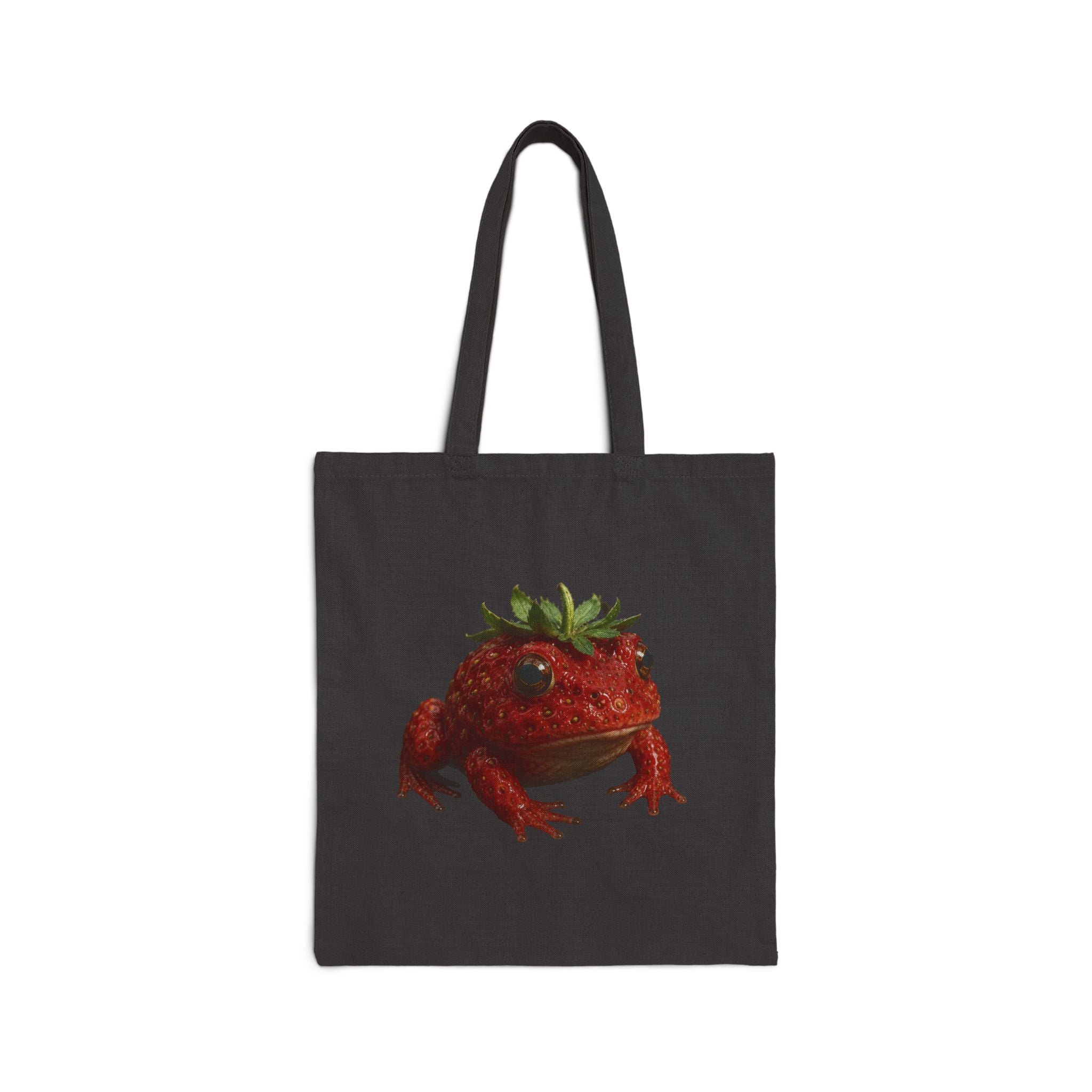 Strawberry Toad Canvas Tote Bag — Cute Botanical Amphibian Grocery Shopper