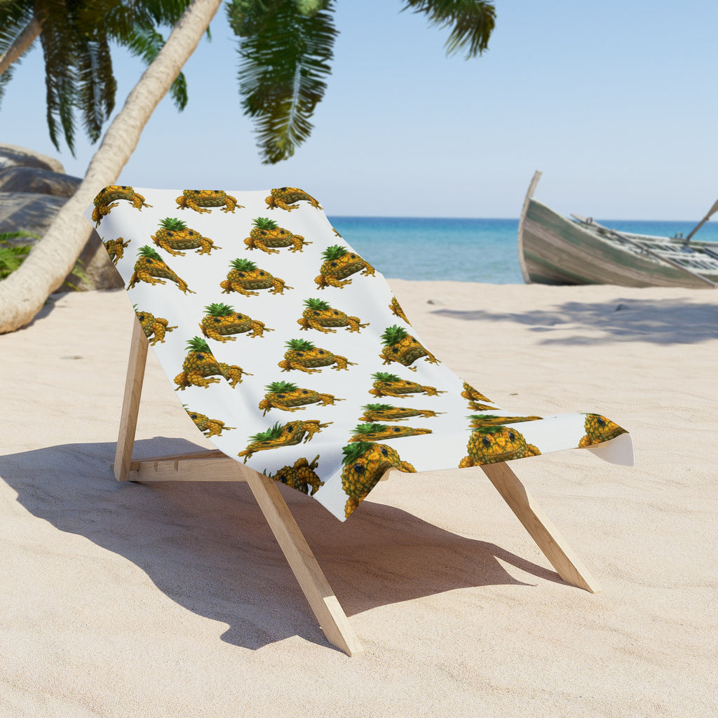 Beach Towel - Tropical Pineapple Frog Pattern (Summer Beach, Pool & Vacation Towel)