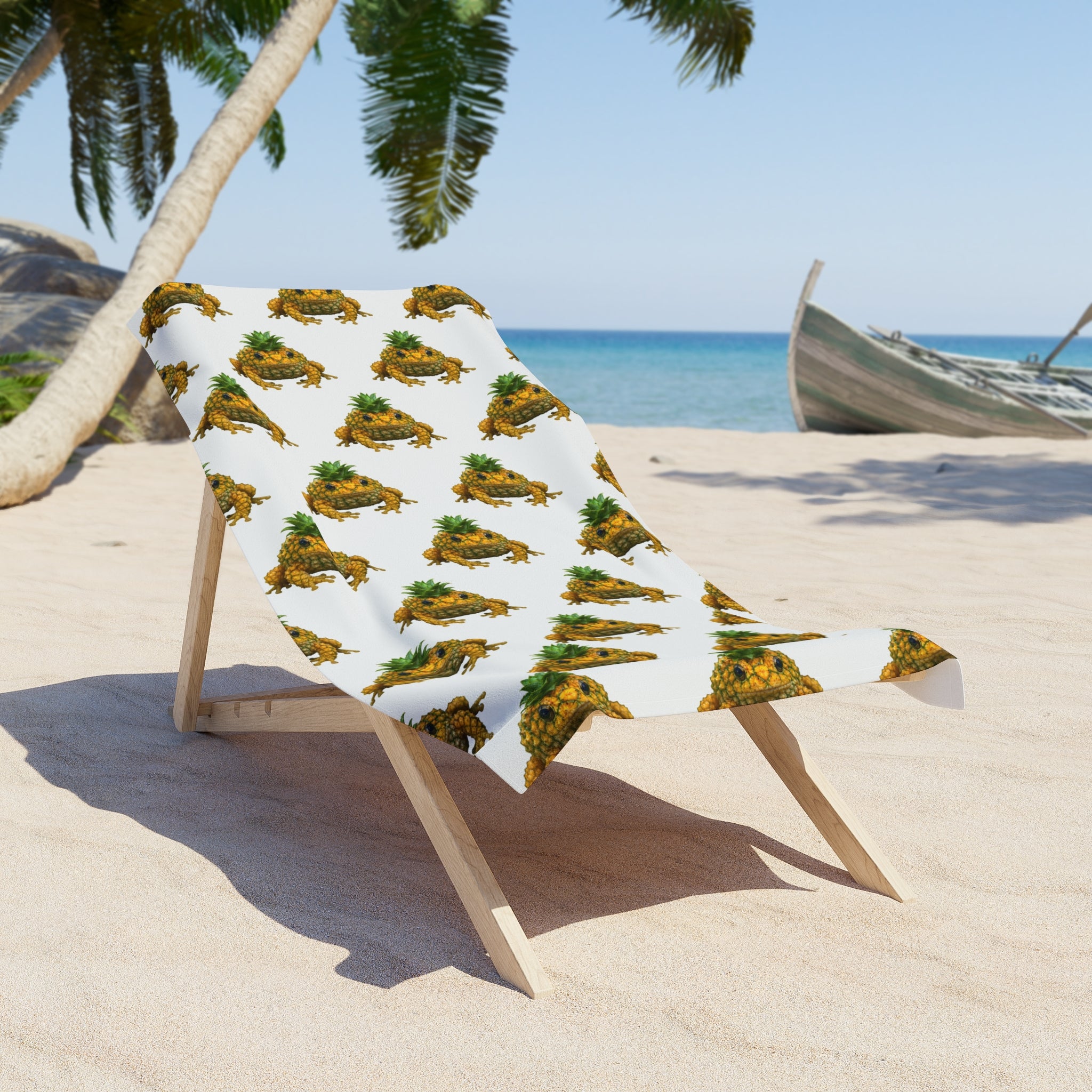 Beach Towel - Tropical Pineapple Frog Pattern (Summer Beach, Pool & Vacation Towel)