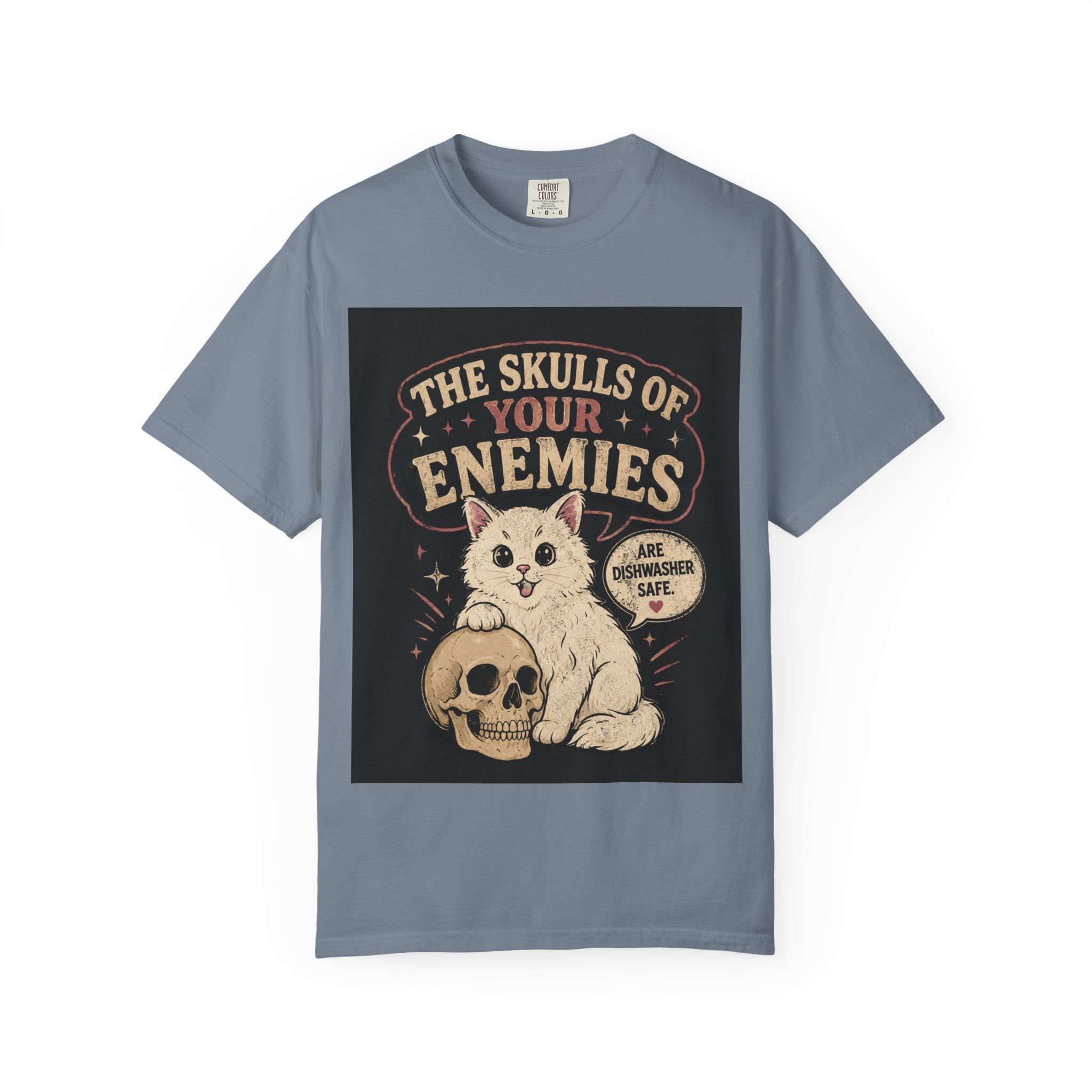 T-Shirt — “The Skulls of Your Enemies” Cute Cat & Skull Graphic