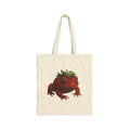 Strawberry Toad Canvas Tote Bag — Cute Botanical Amphibian Grocery Shopper