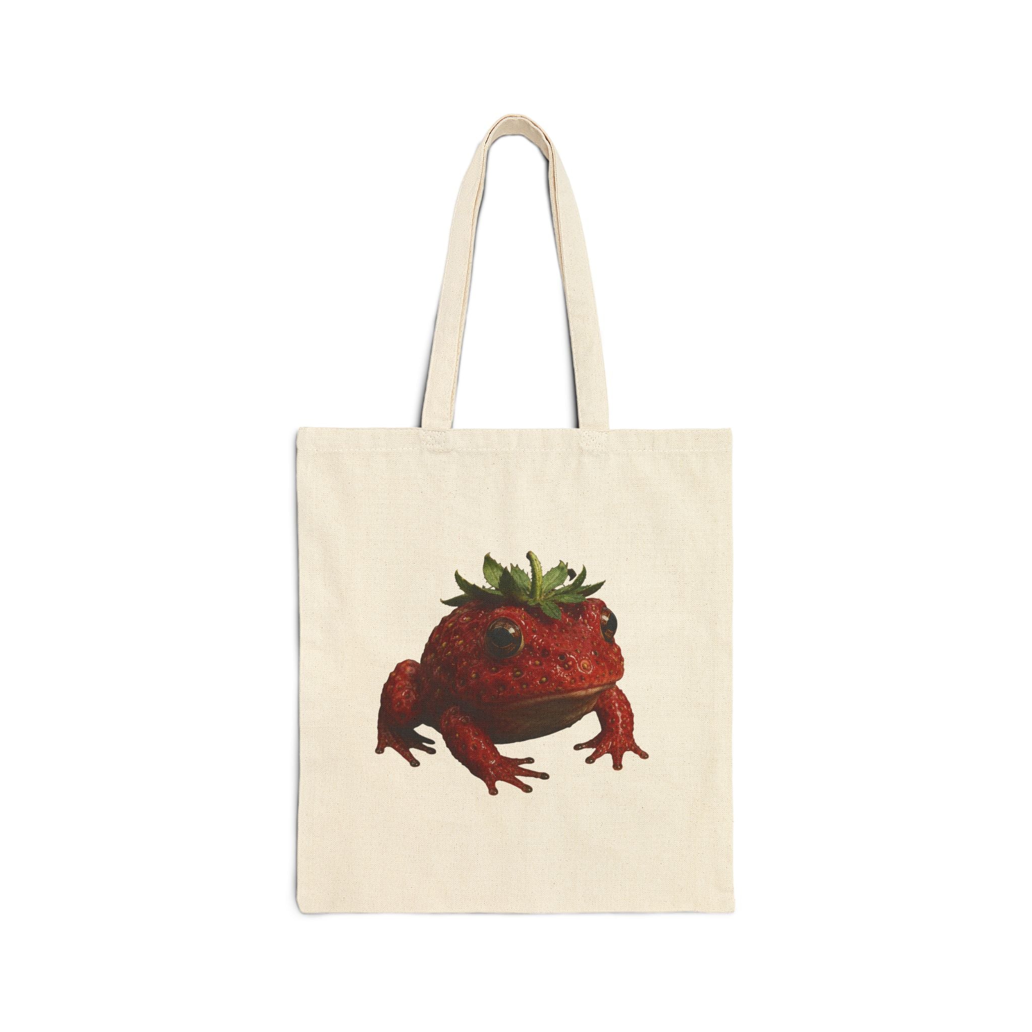 Strawberry Toad Canvas Tote Bag — Cute Botanical Amphibian Grocery Shopper