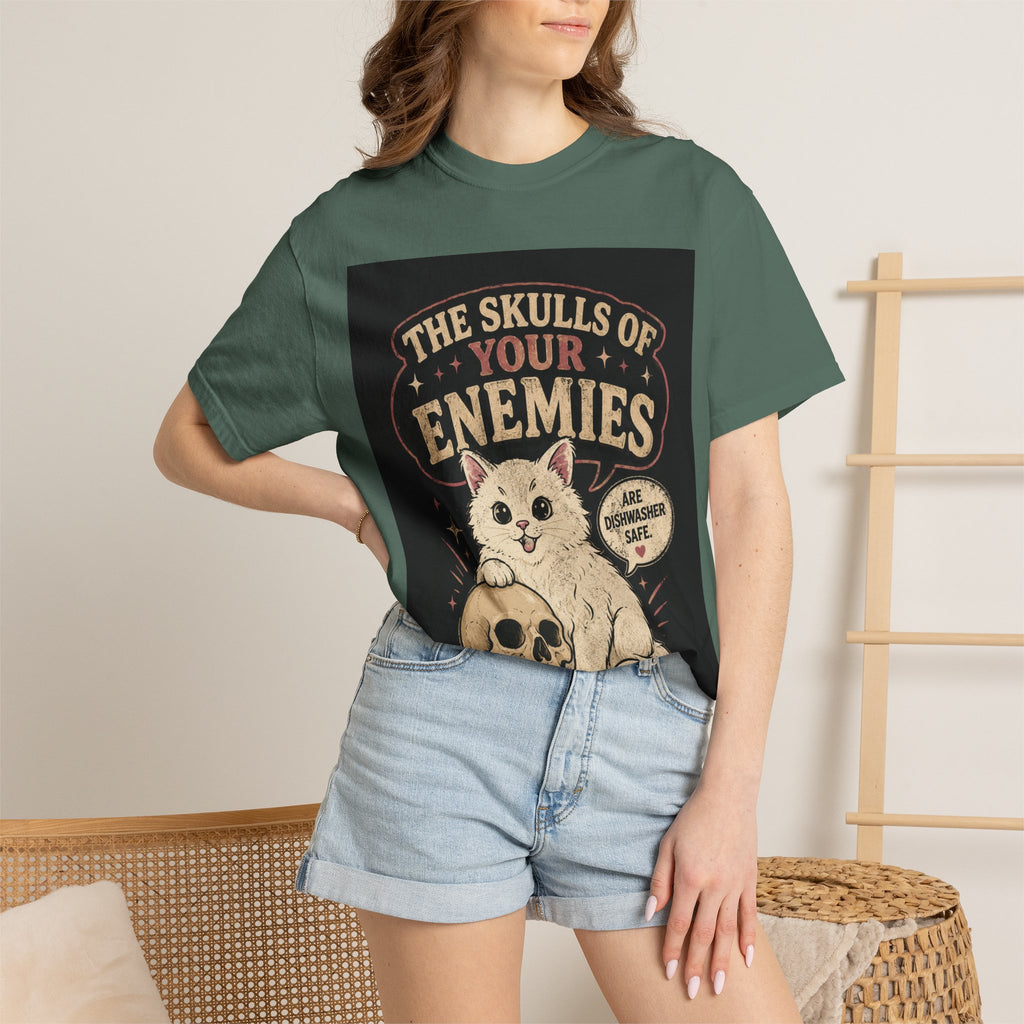 T-Shirt — “The Skulls of Your Enemies” Cute Cat & Skull Graphic