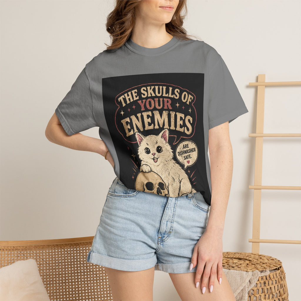 T-Shirt — “The Skulls of Your Enemies” Cute Cat & Skull Graphic