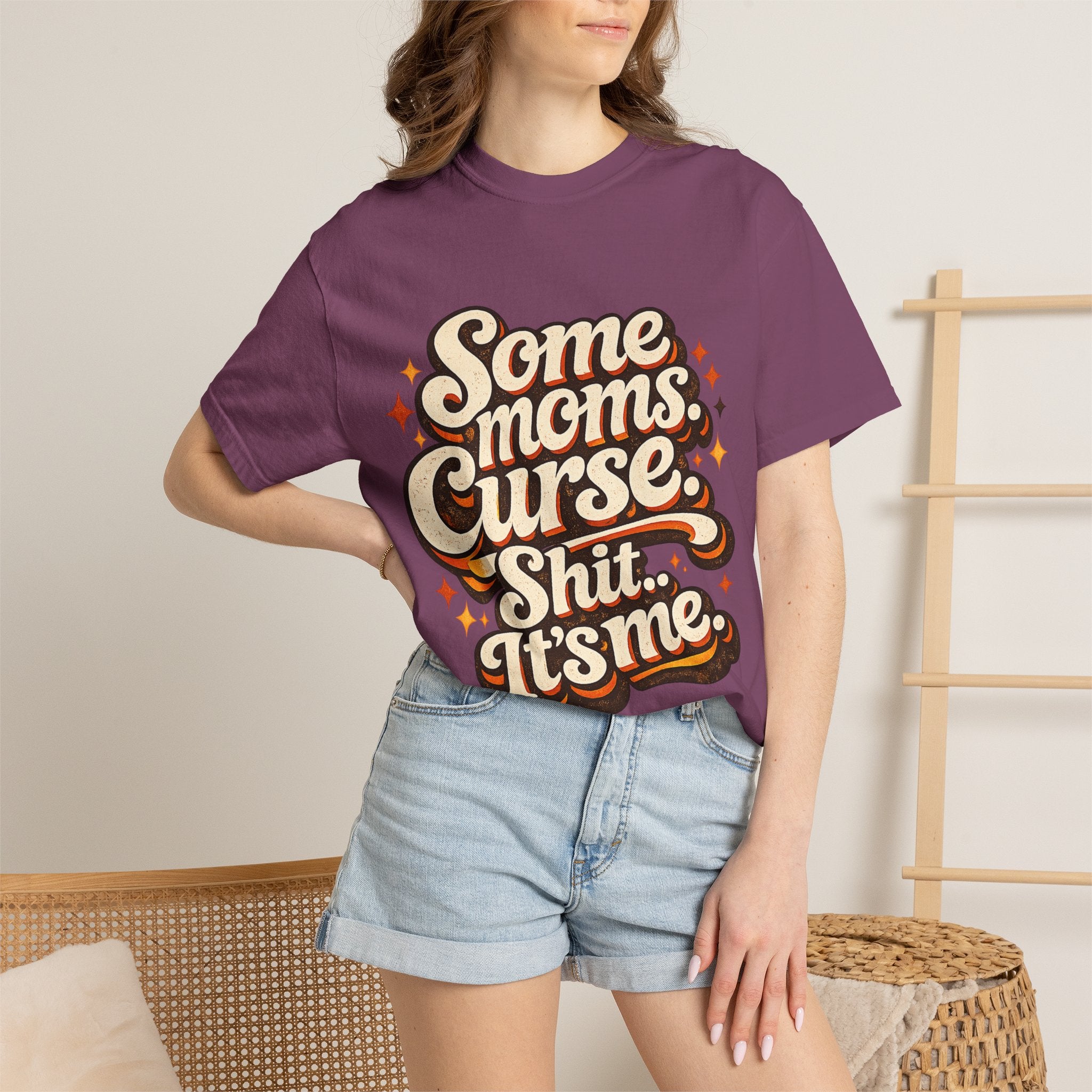 Graphic T-Shirt — "Some Moms Curse, Shit, It’s Me" Retro Script Mom Tee