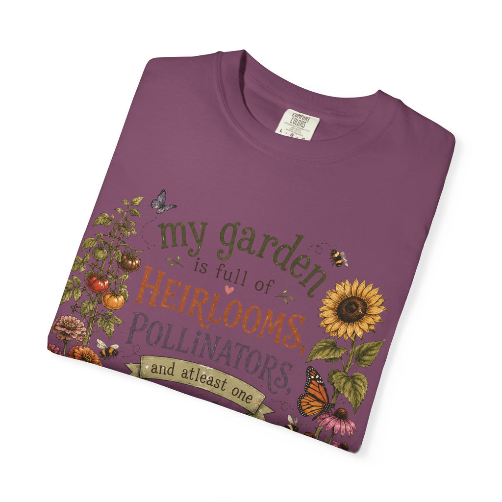 Garden Lover T-Shirt — “My garden is full of heirlooms, pollinators...feral child” Vintage Botanical Tee