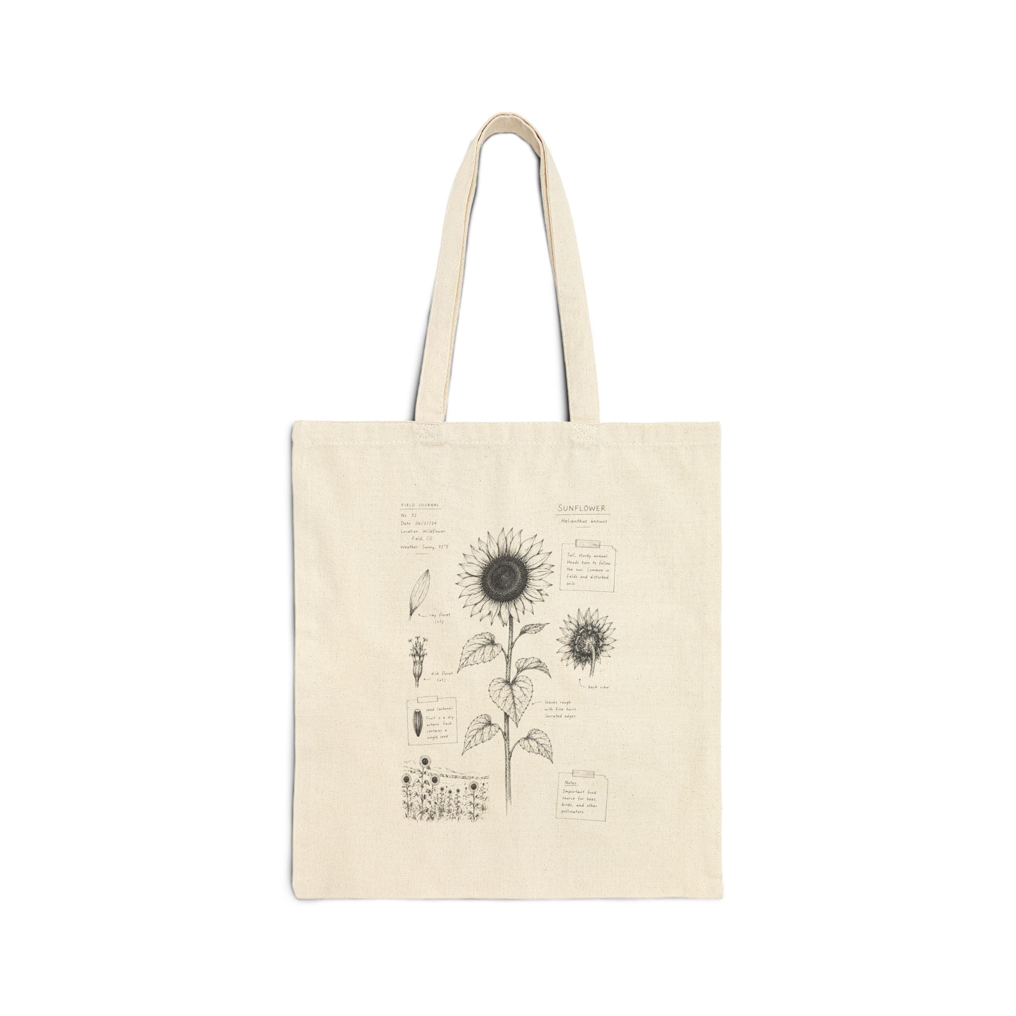 Canvas Tote Bag – Vintage Botanical Sunflower Sketch Print
