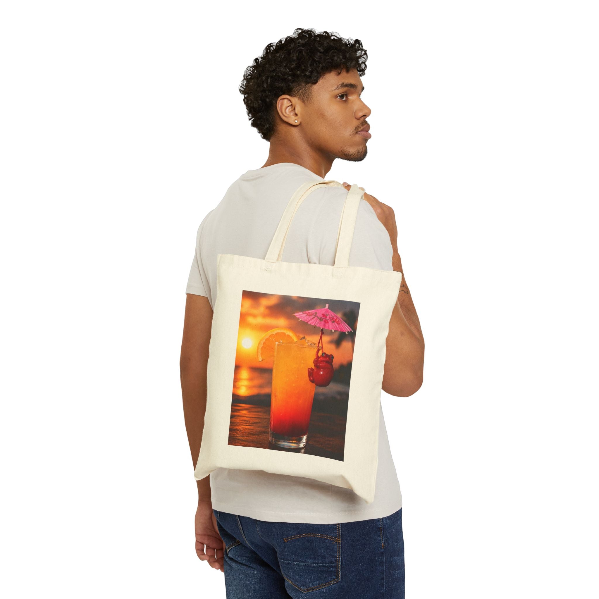 Tote Bag — Tropical Sunset Cocktail Print tequila sunrise frog