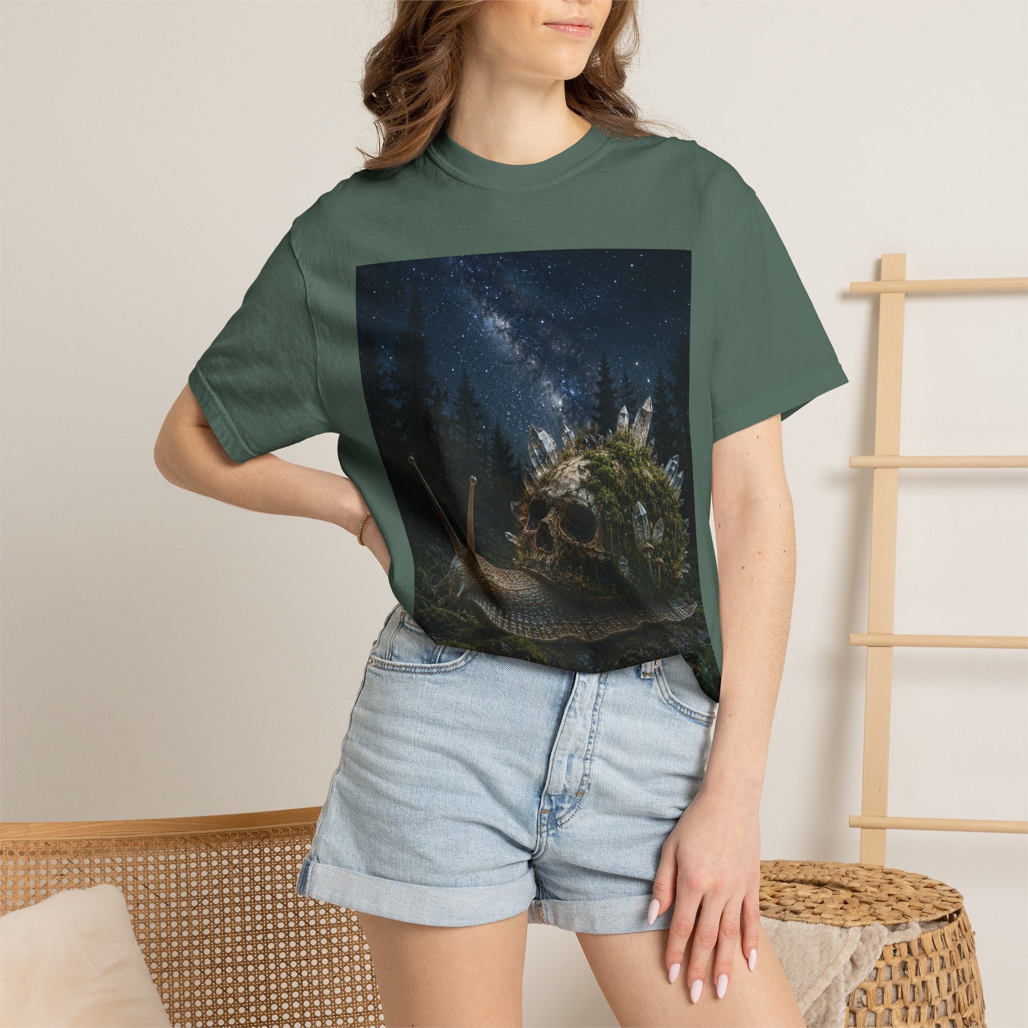 Snail World T‑Shirt — Night Sky Forest Snail Graphic Tee