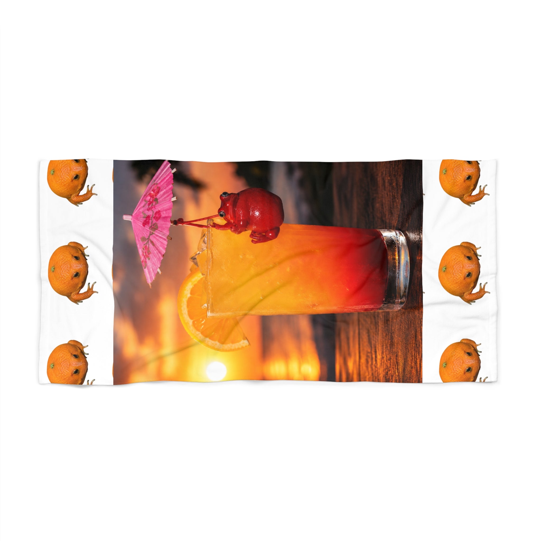 Cute Orange Frog Pattern Tequila Sunrise Plush Beach Towel