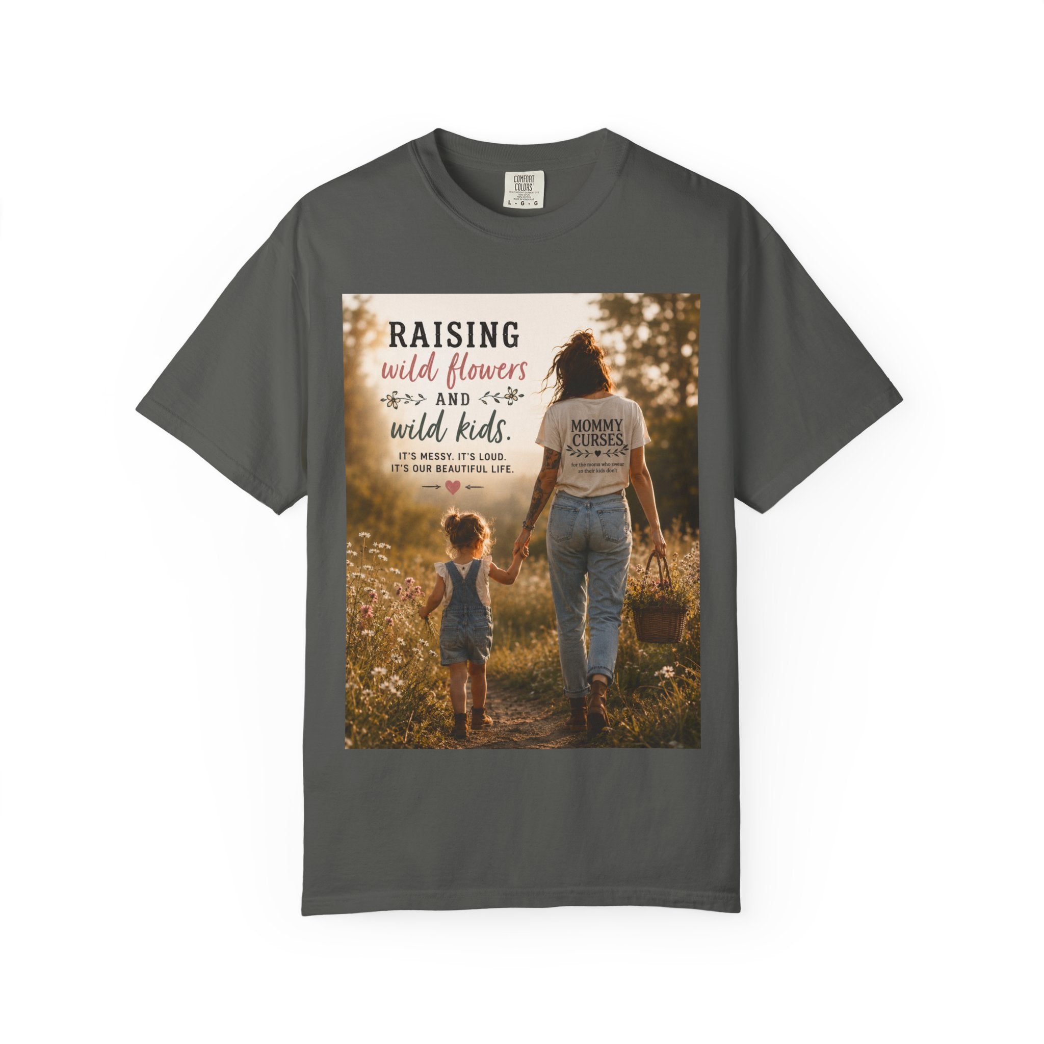 Mom & Daughter Photo T-Shirt — "Raising Wild Flowers and Wild Kids" Vintage Nature Tee