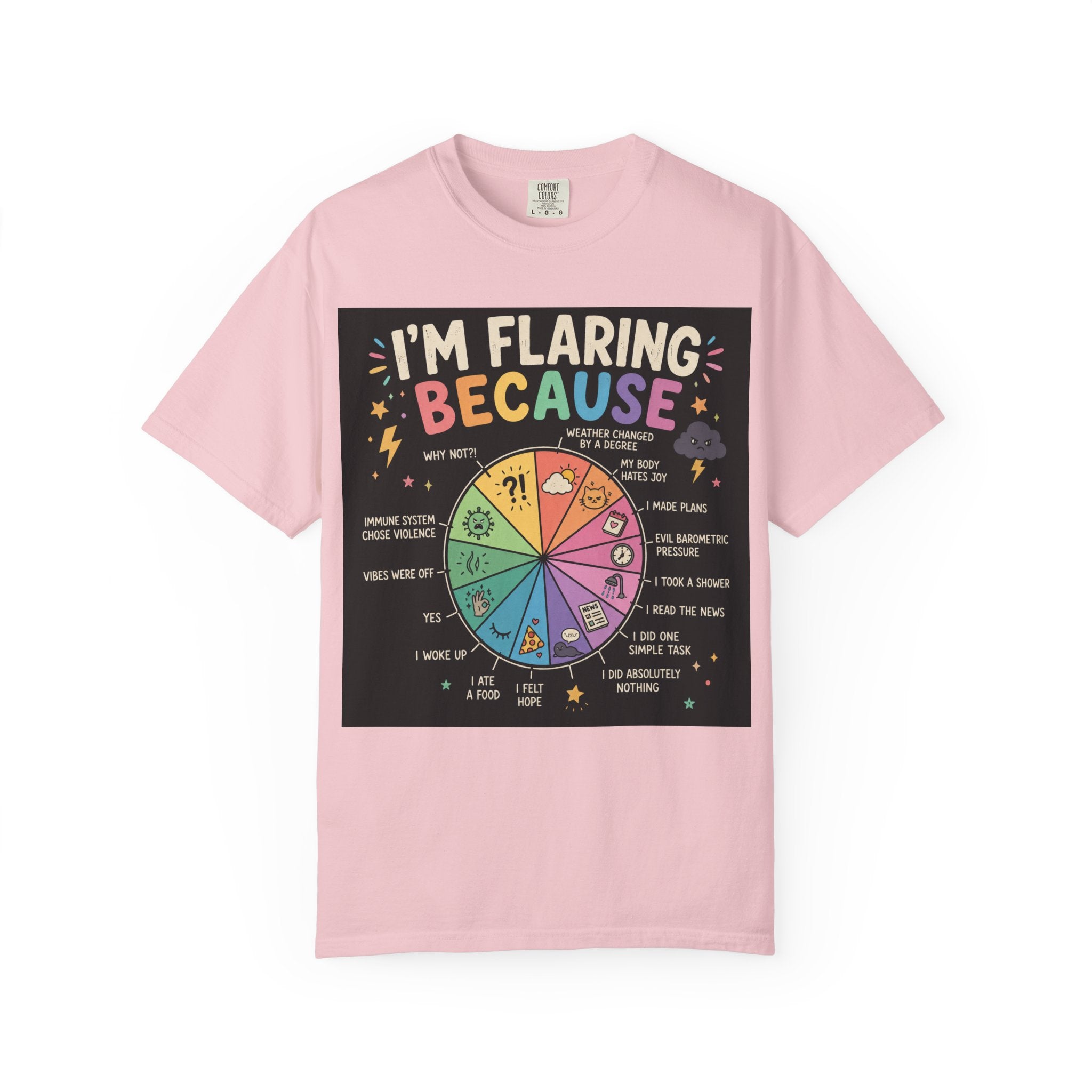 Flair Wheel Graphic T-Shirt — "I'm Flaring Because" Medical Humor Tee
