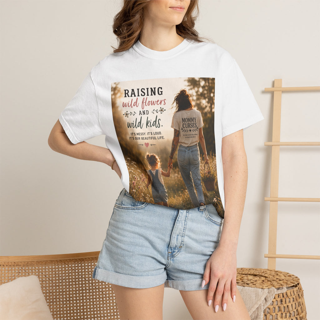 Mom & Daughter Photo T-Shirt — "Raising Wild Flowers and Wild Kids" Vintage Nature Tee