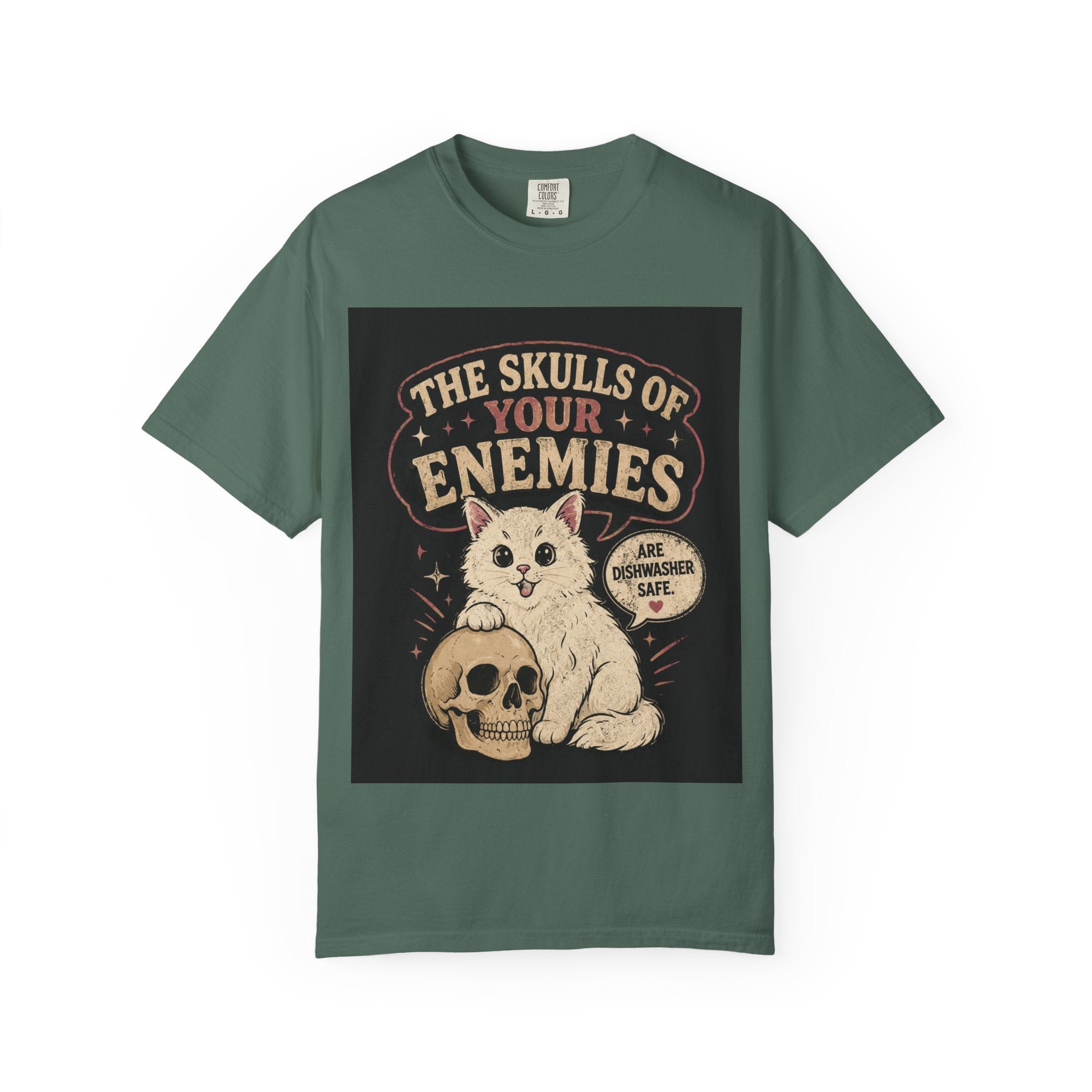 T-Shirt — “The Skulls of Your Enemies” Cute Cat & Skull Graphic