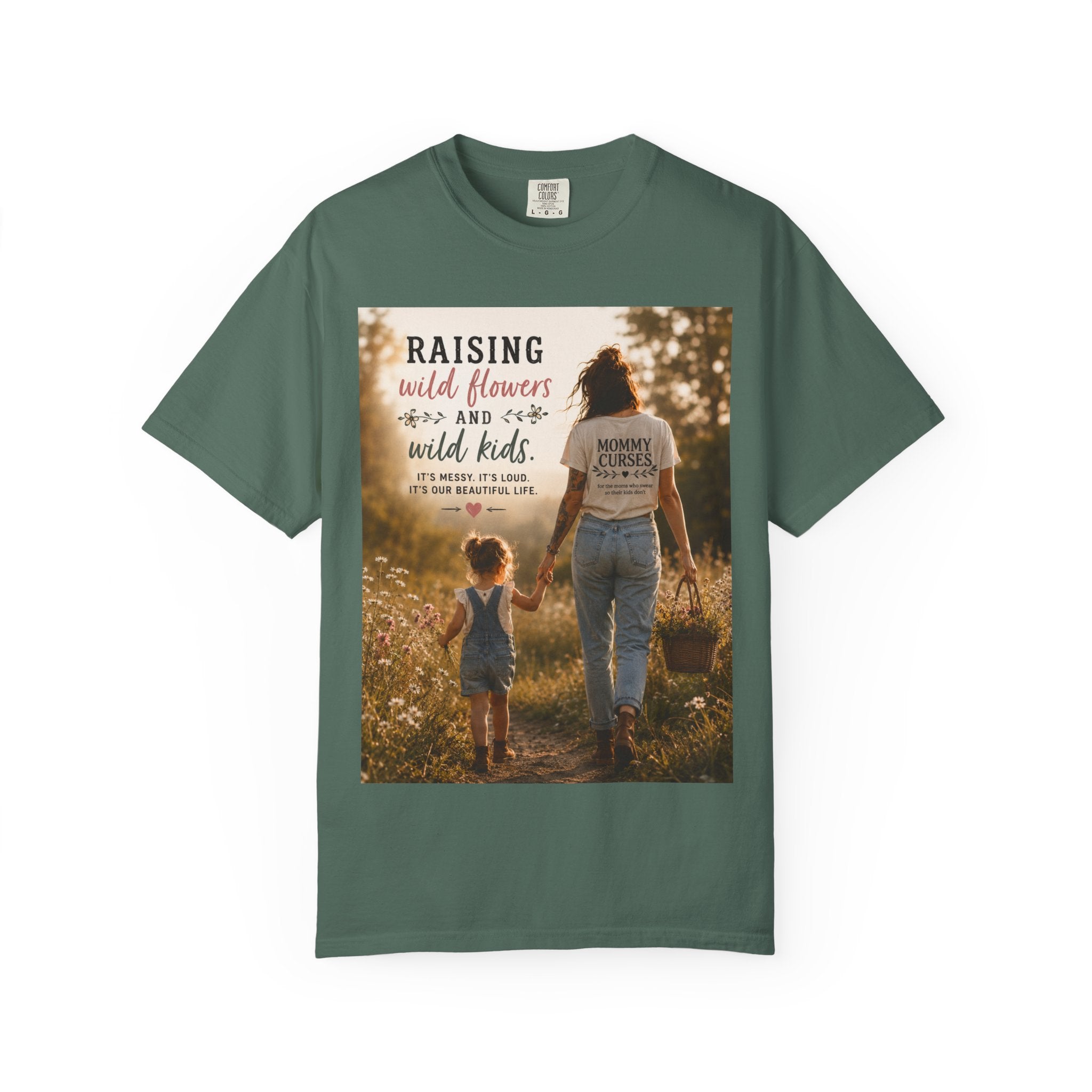 Mom & Daughter Photo T-Shirt — "Raising Wild Flowers and Wild Kids" Vintage Nature Tee