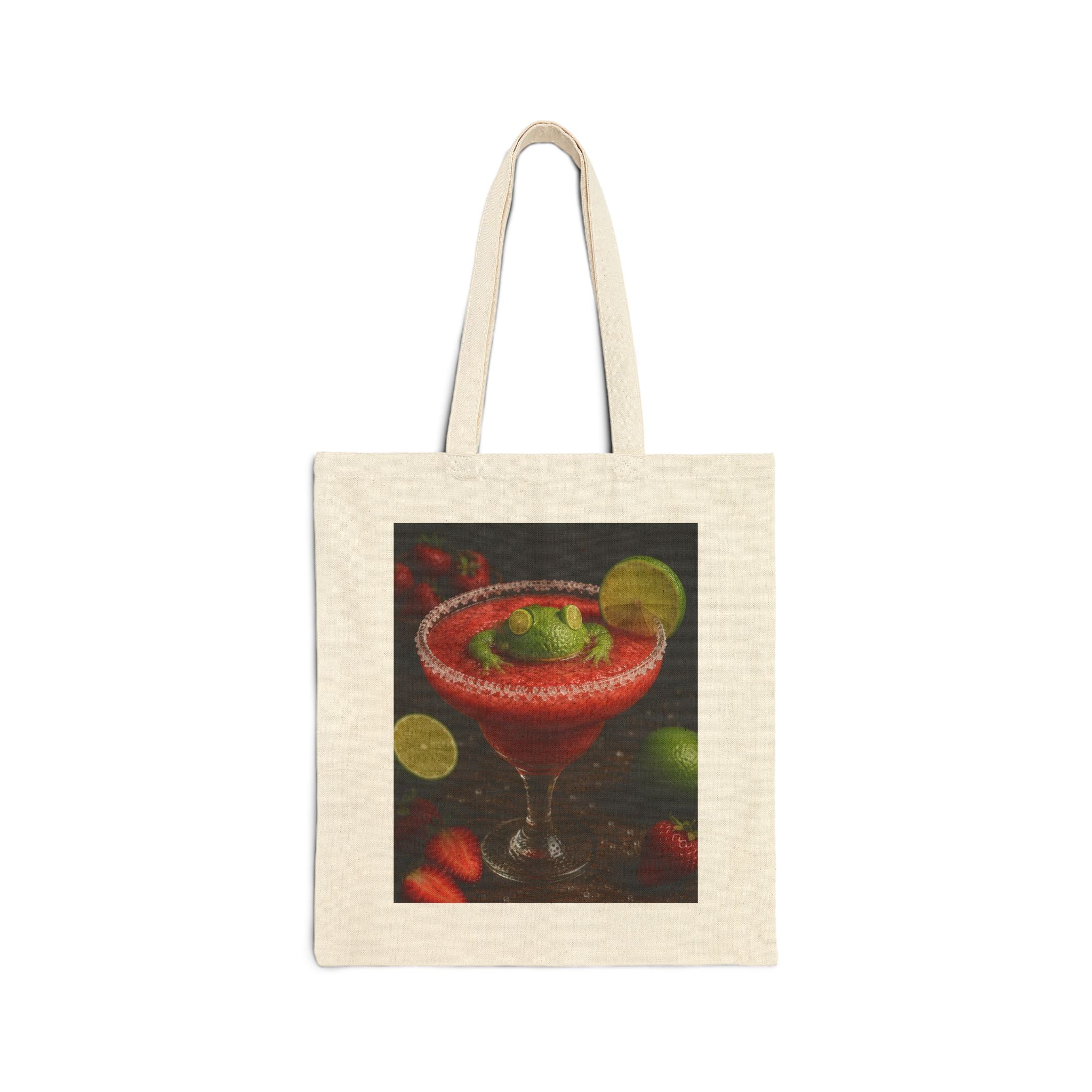 Tote Bag — Strawberry Margarita Cocktail Print Cotton Canvas Tote