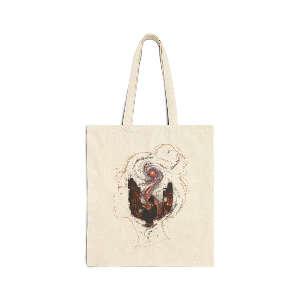 Canvas Tote Bag — City Silhouette with Cosmic Smoke Art