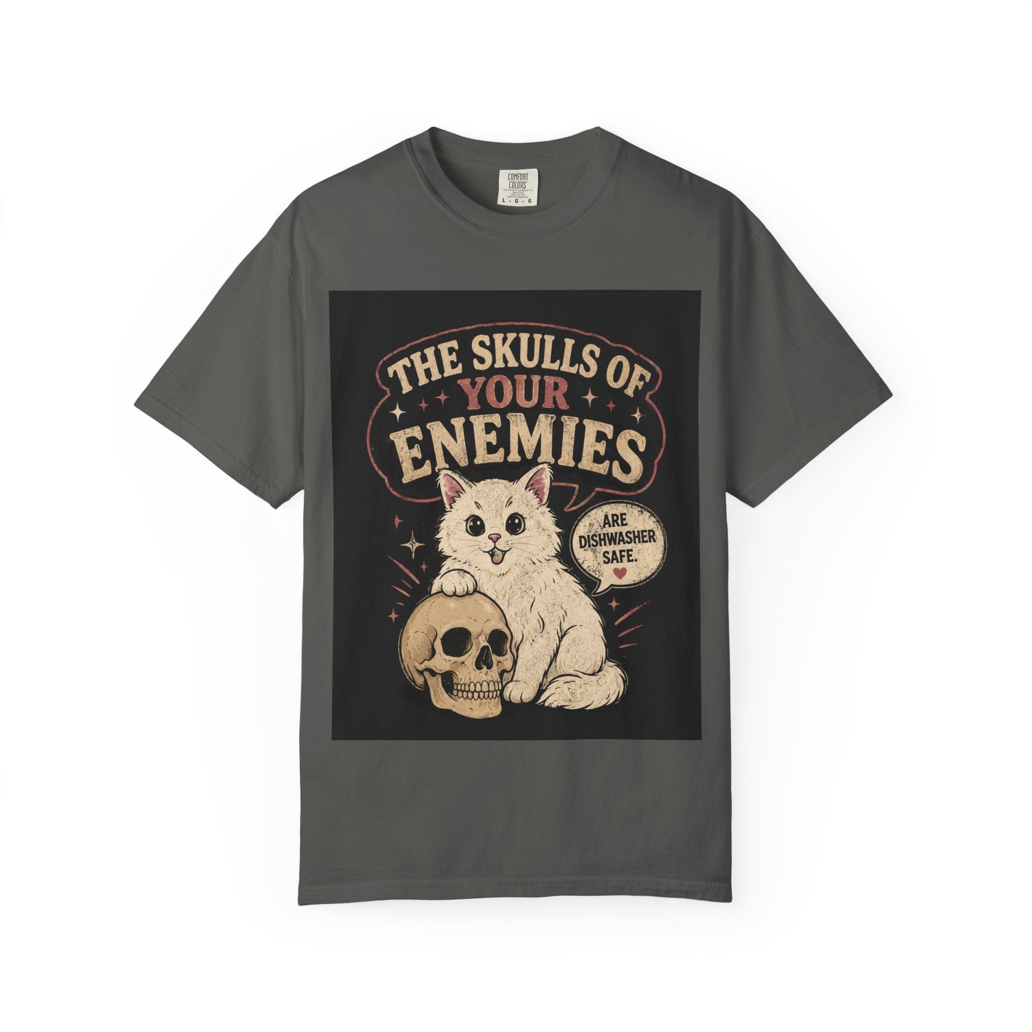 T-Shirt — “The Skulls of Your Enemies” Cute Cat & Skull Graphic