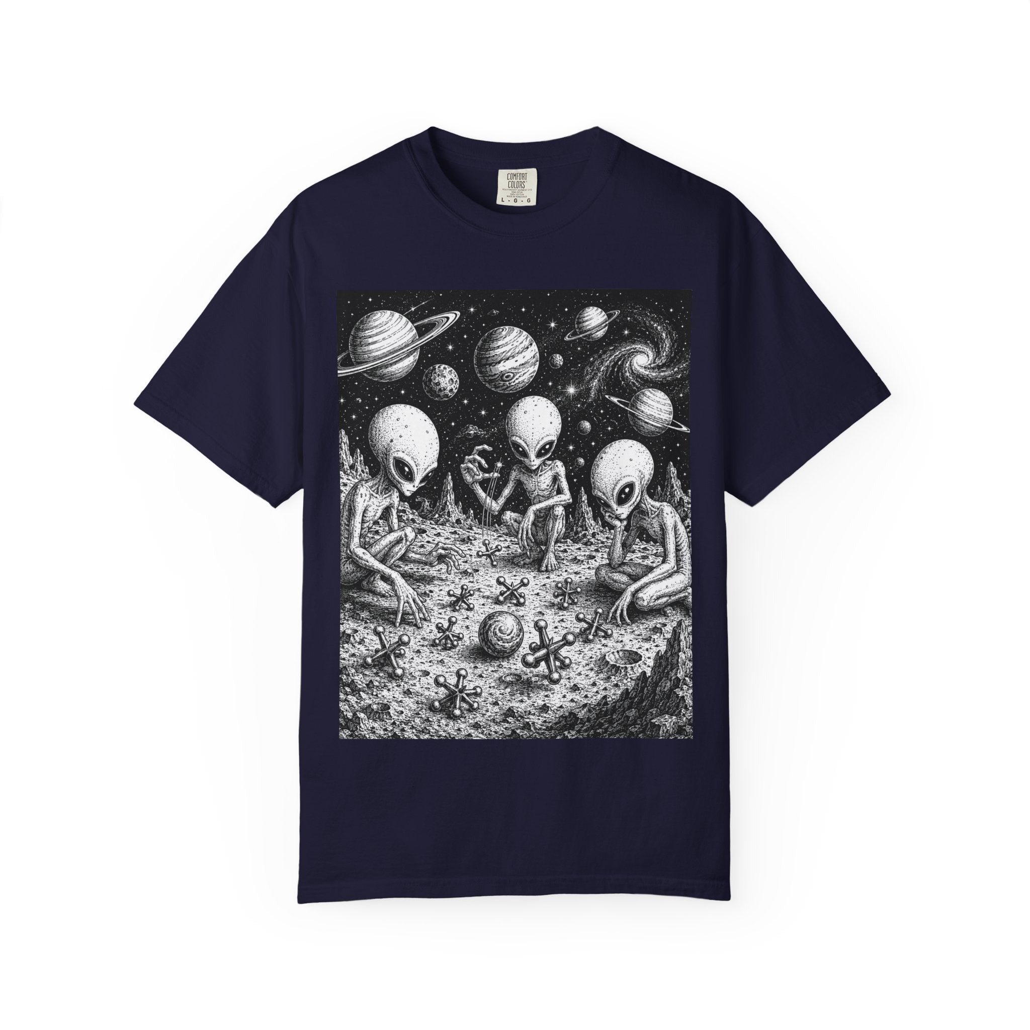 Alien Tea Party T-Shirt — Playful Retro Space Illustration