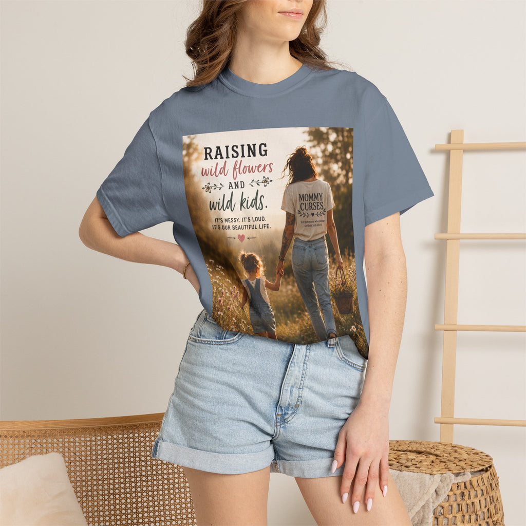Mom & Daughter Photo T-Shirt — "Raising Wild Flowers and Wild Kids" Vintage Nature Tee