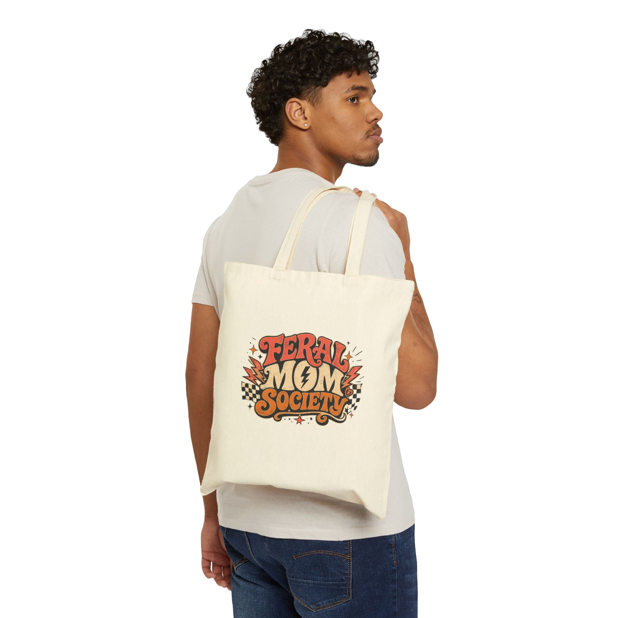 Tote — "Feral Mom Society" Retro Graphic Cotton Canvas Tote