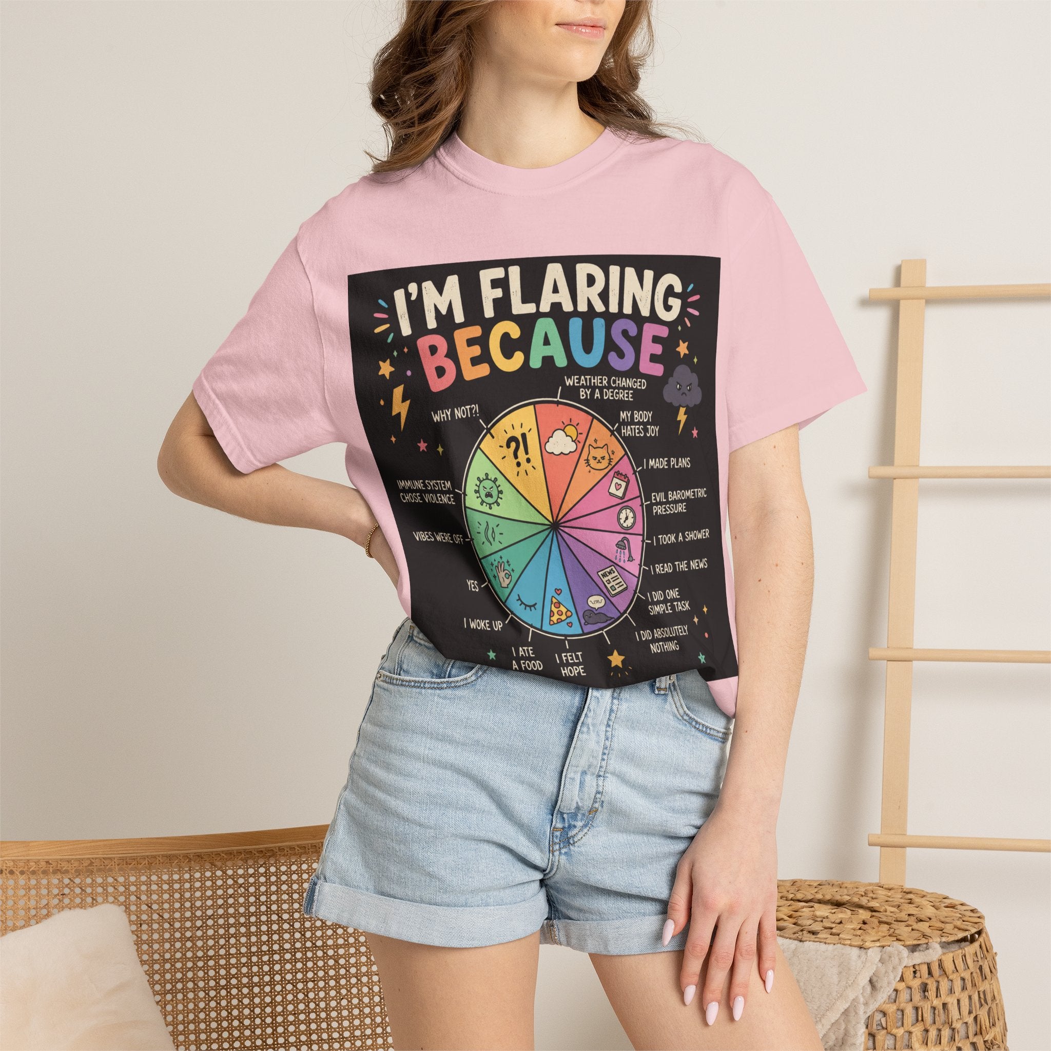 Flair Wheel Graphic T-Shirt — "I'm Flaring Because" Medical Humor Tee