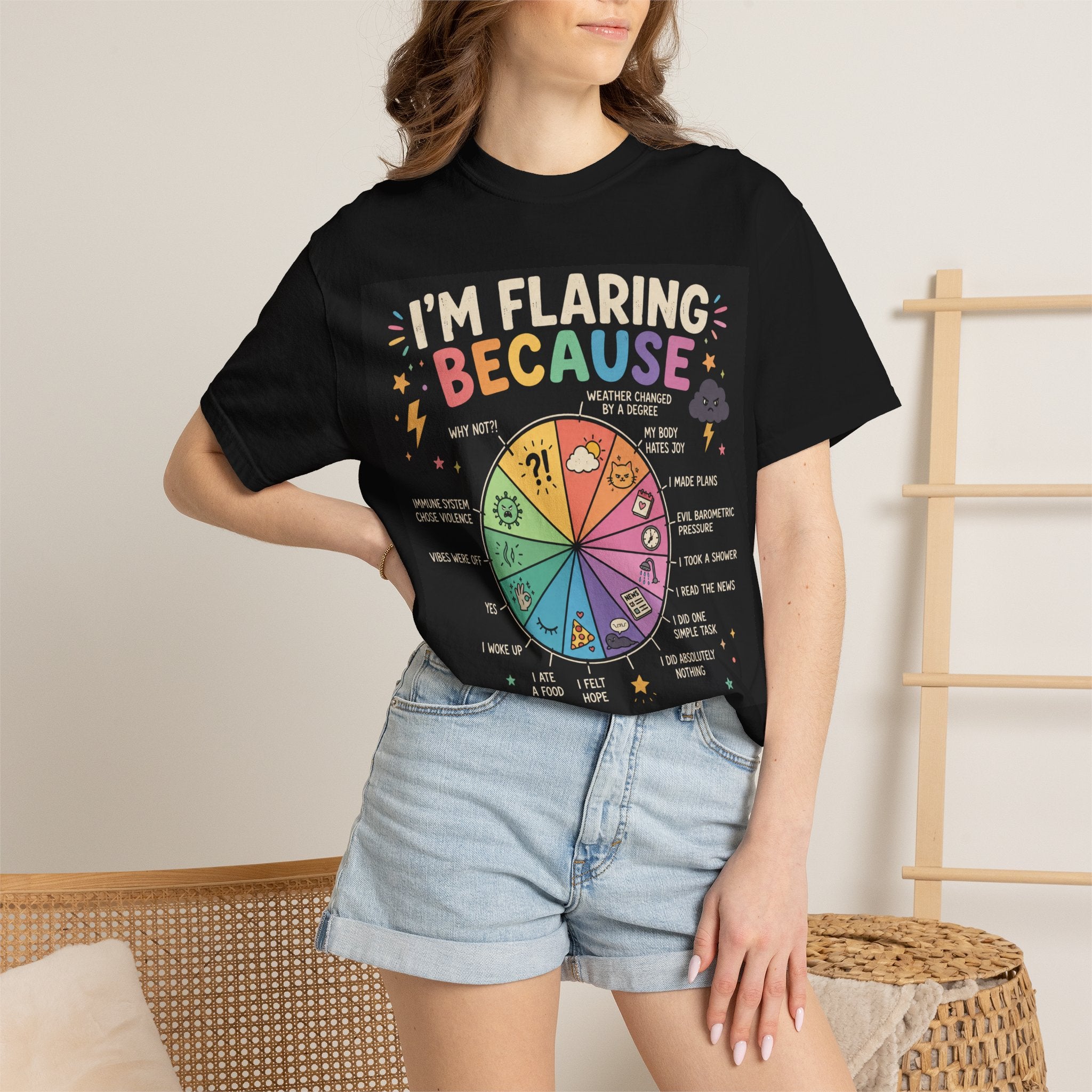 Flair Wheel Graphic T-Shirt — "I'm Flaring Because" Medical Humor Tee