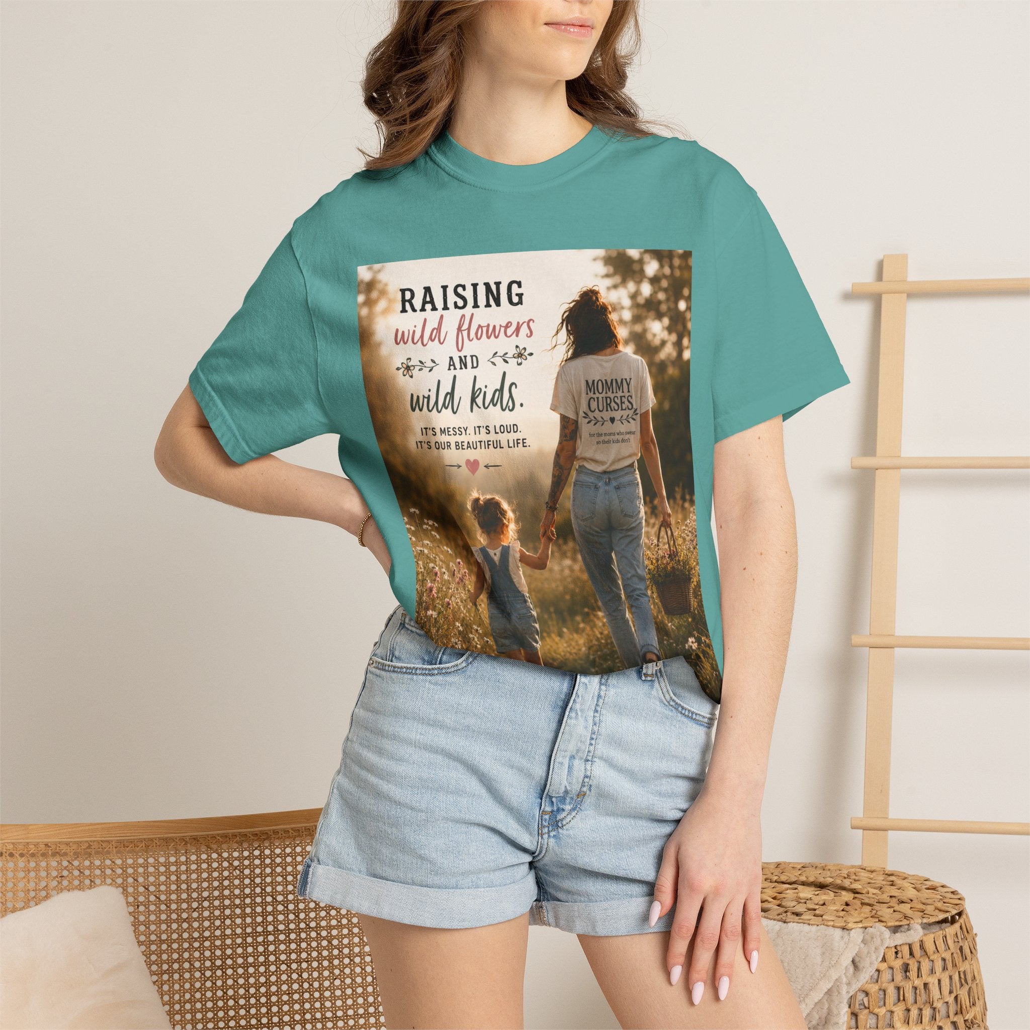 Mom & Daughter Photo T-Shirt — "Raising Wild Flowers and Wild Kids" Vintage Nature Tee