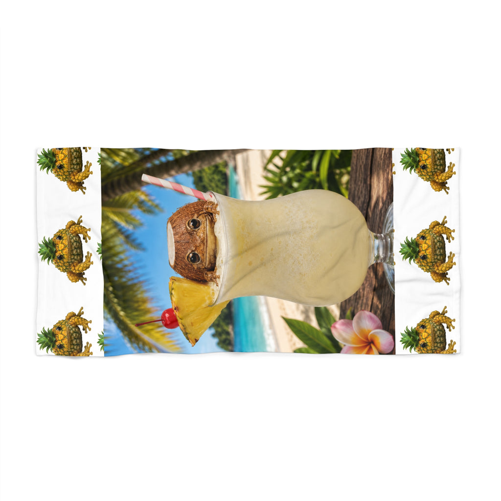 Pina Colada Coconut Frog Beach Towel — Tropical Cocktail Summer Pool Towel