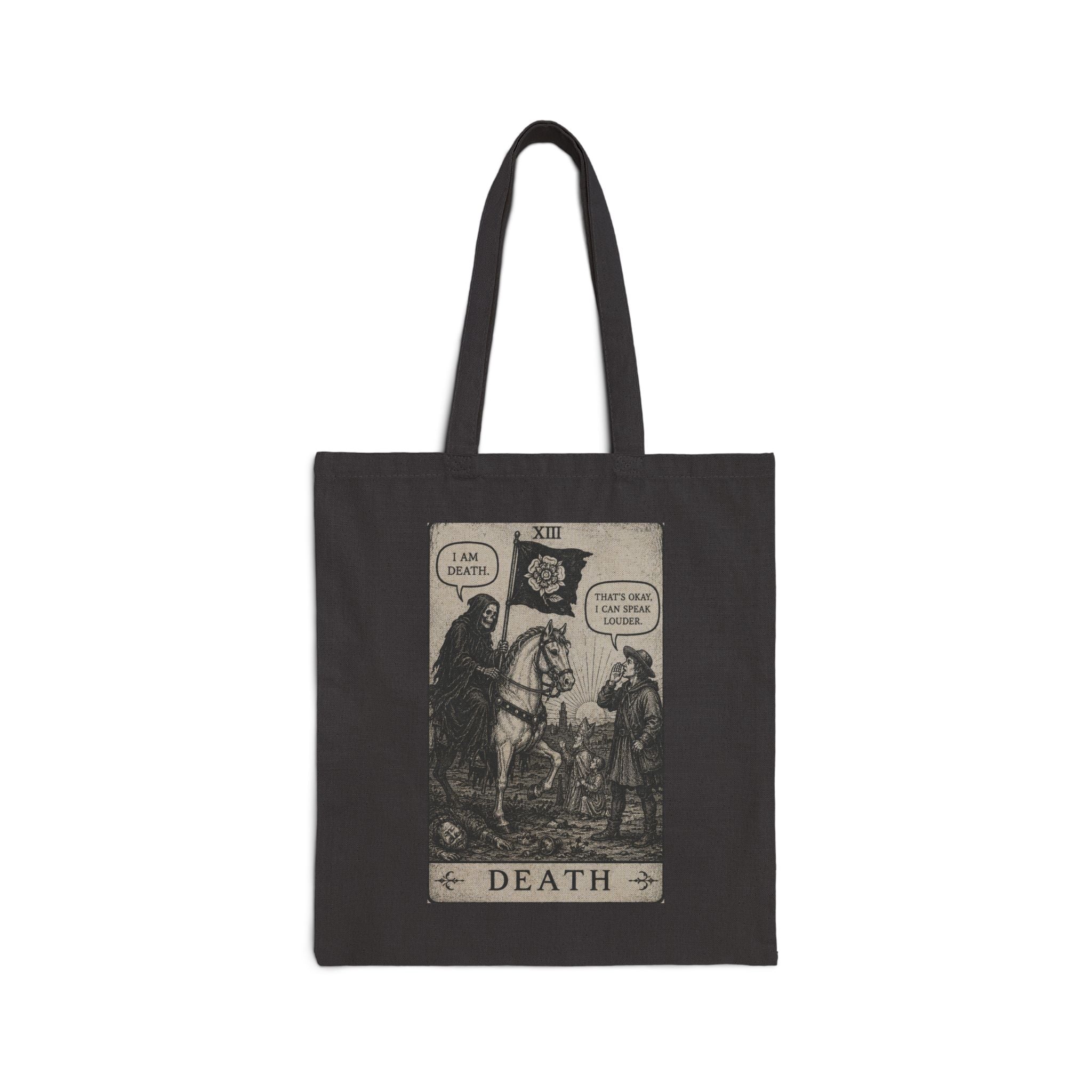 Death Tarot Tote Bag — Vintage Gothic Cotton Canvas Shopper